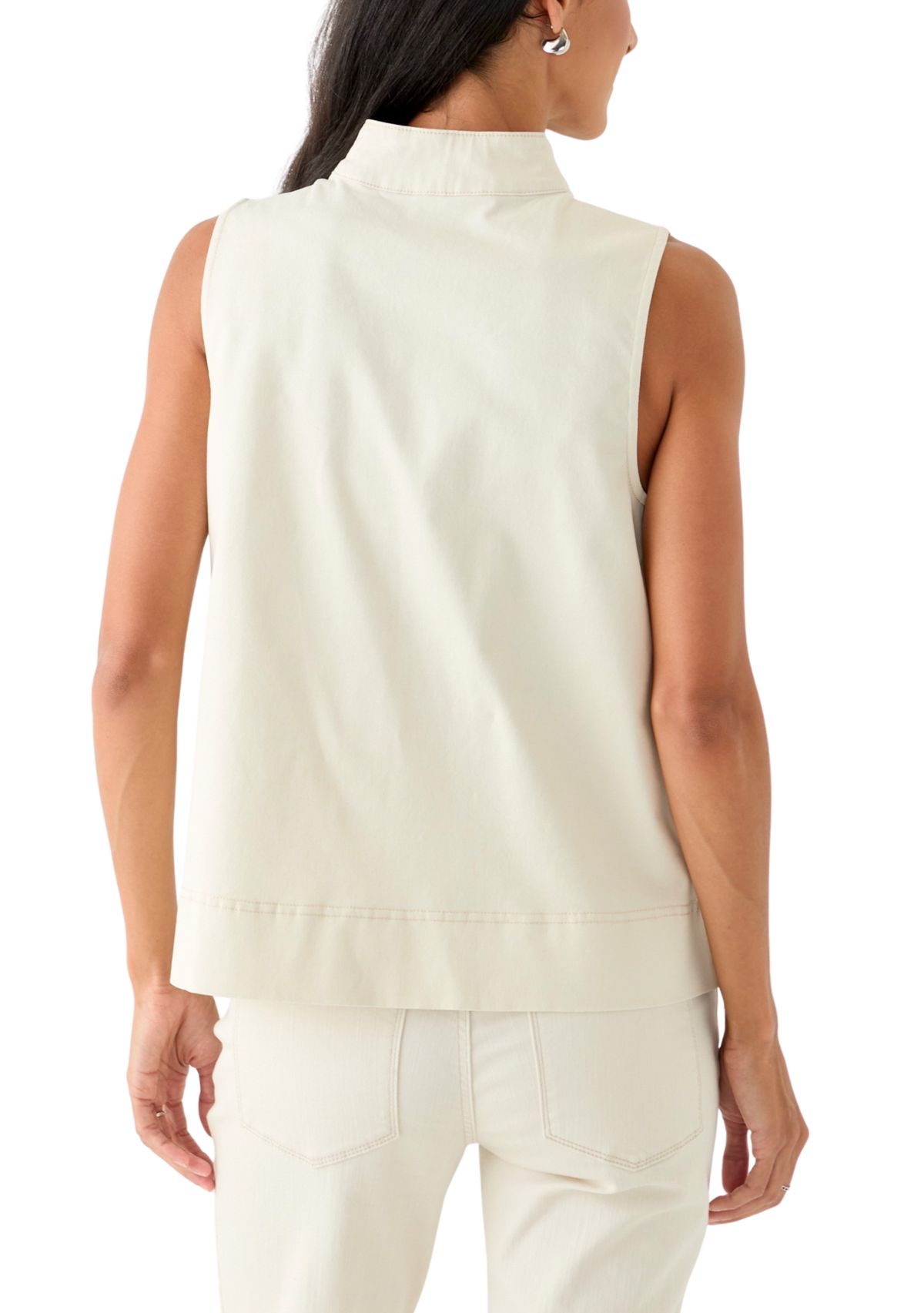 Womens Sleeveless Swing Split Neck Denim Top