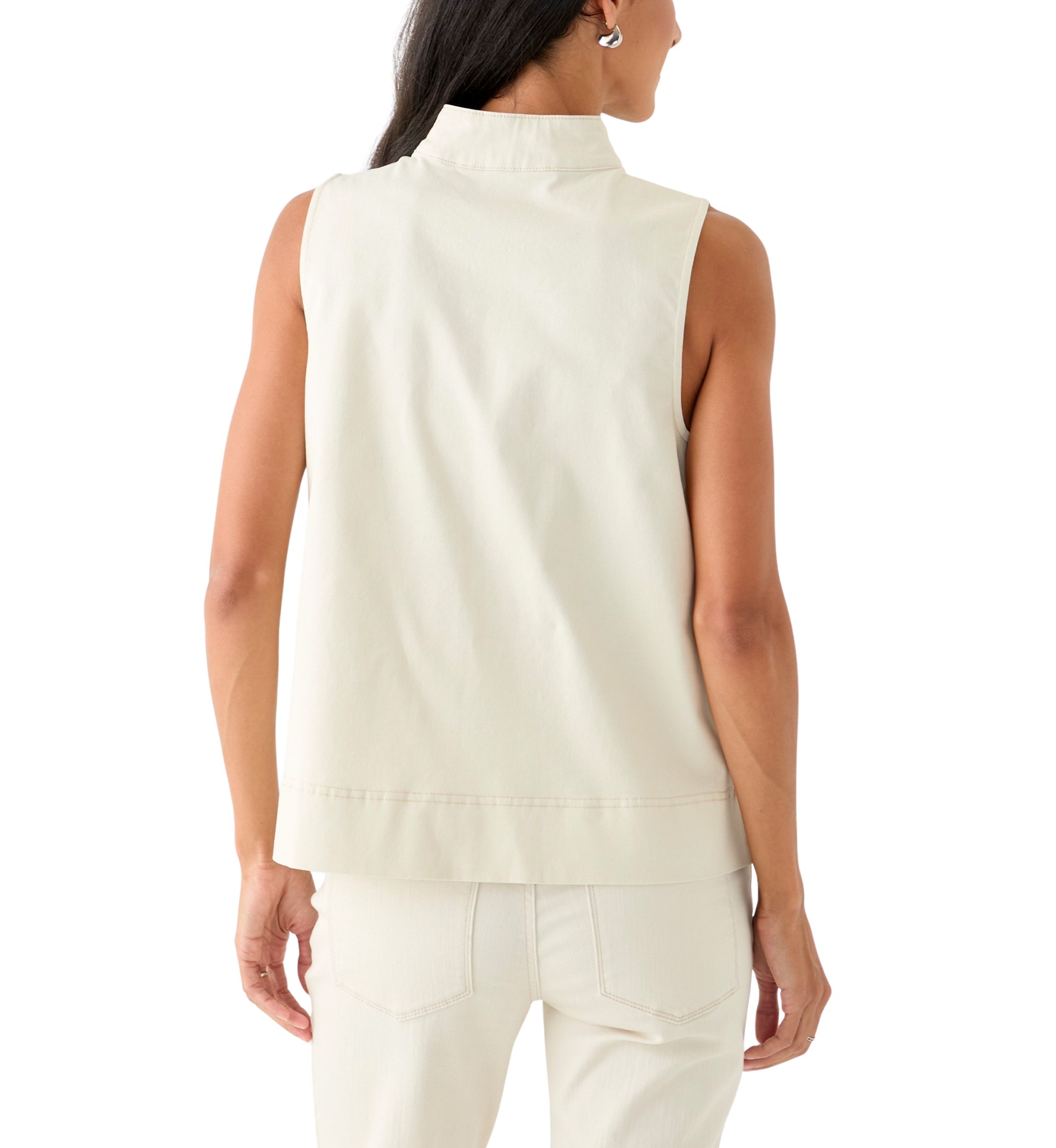 Womens Sleeveless Swing Split Neck Denim Top