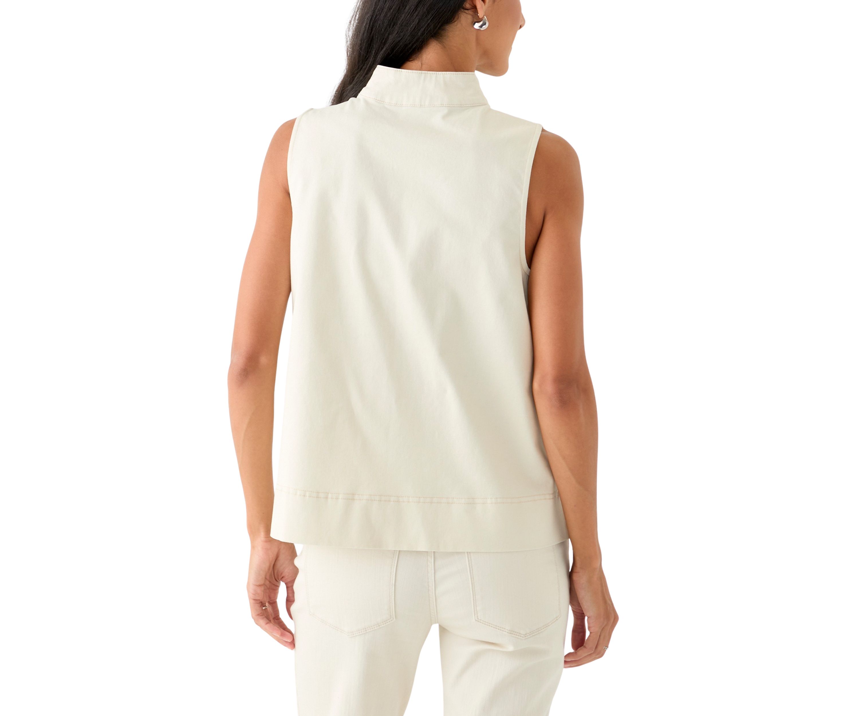 Womens Sleeveless Swing Split Neck Denim Top
