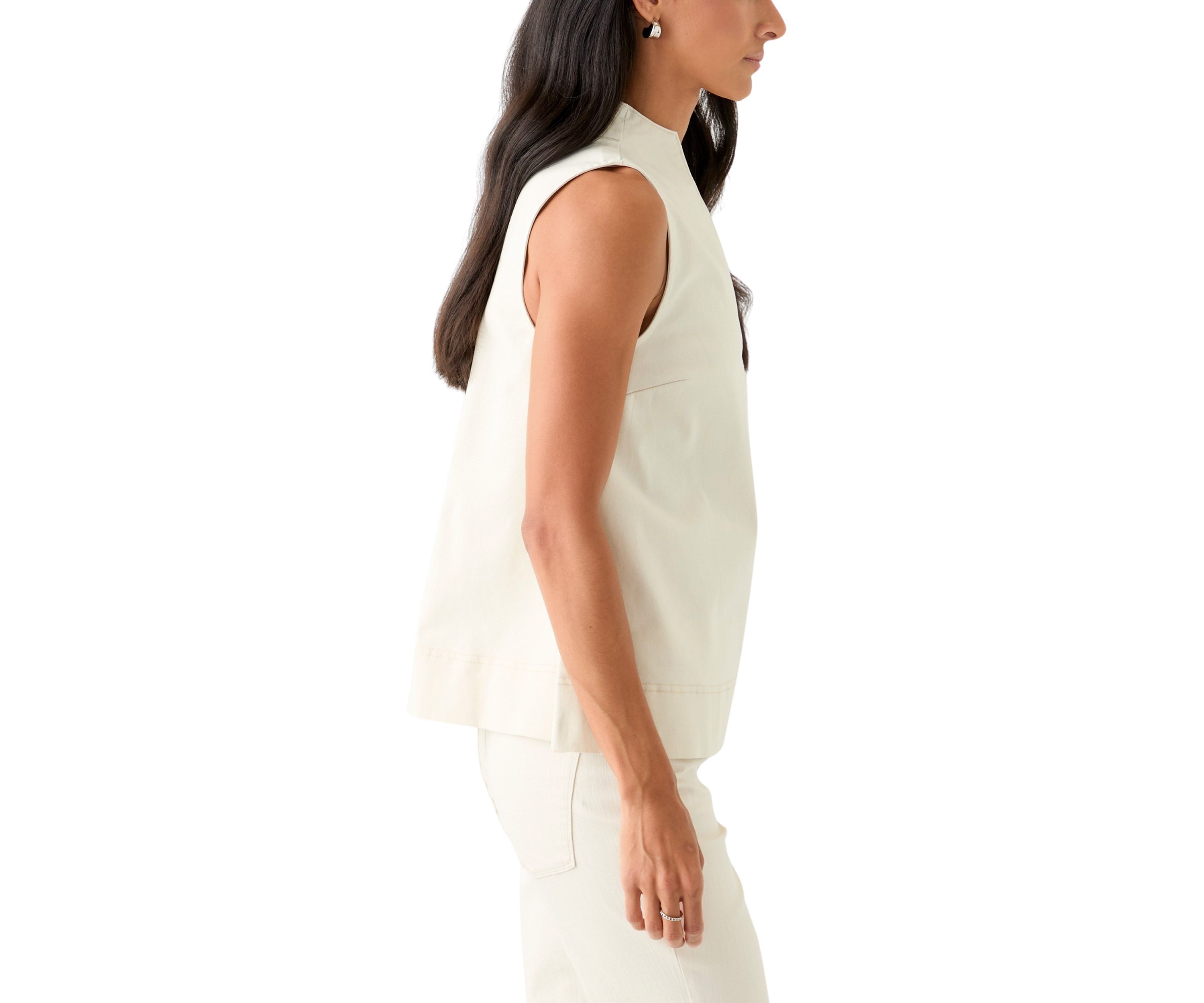 Womens Sleeveless Swing Split Neck Denim Top