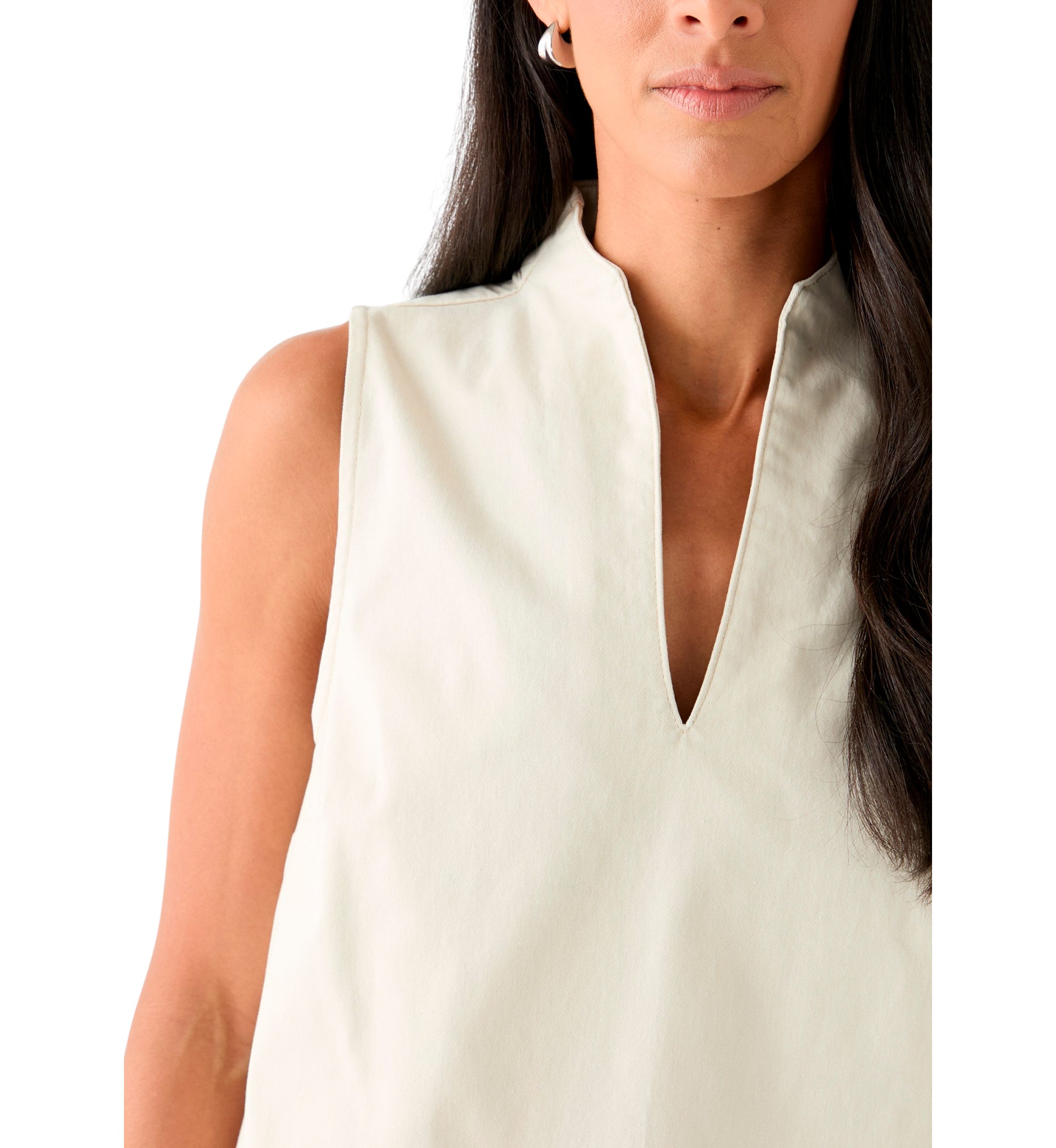 Womens Sleeveless Swing Split Neck Denim Top