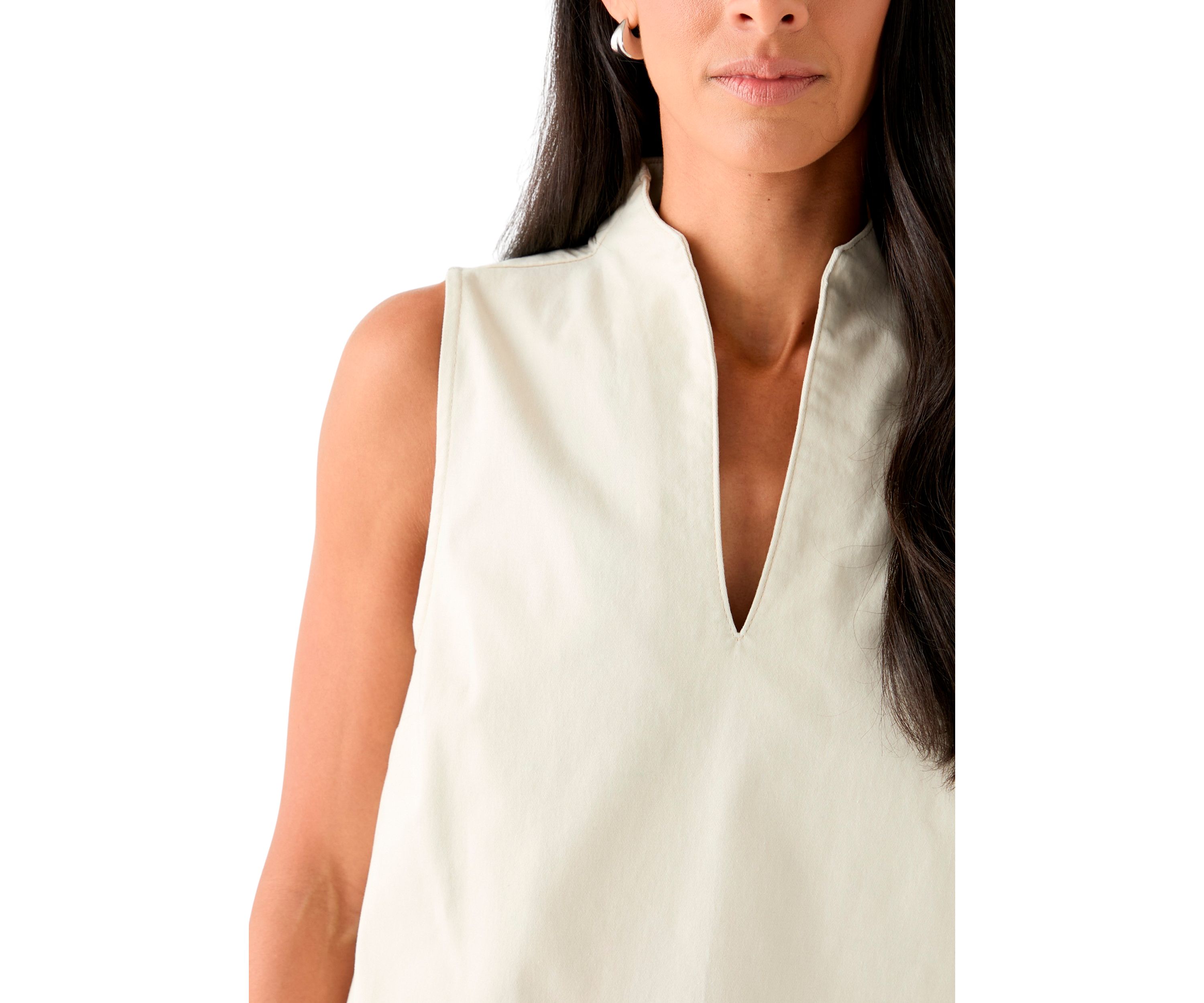 Womens Sleeveless Swing Split Neck Denim Top