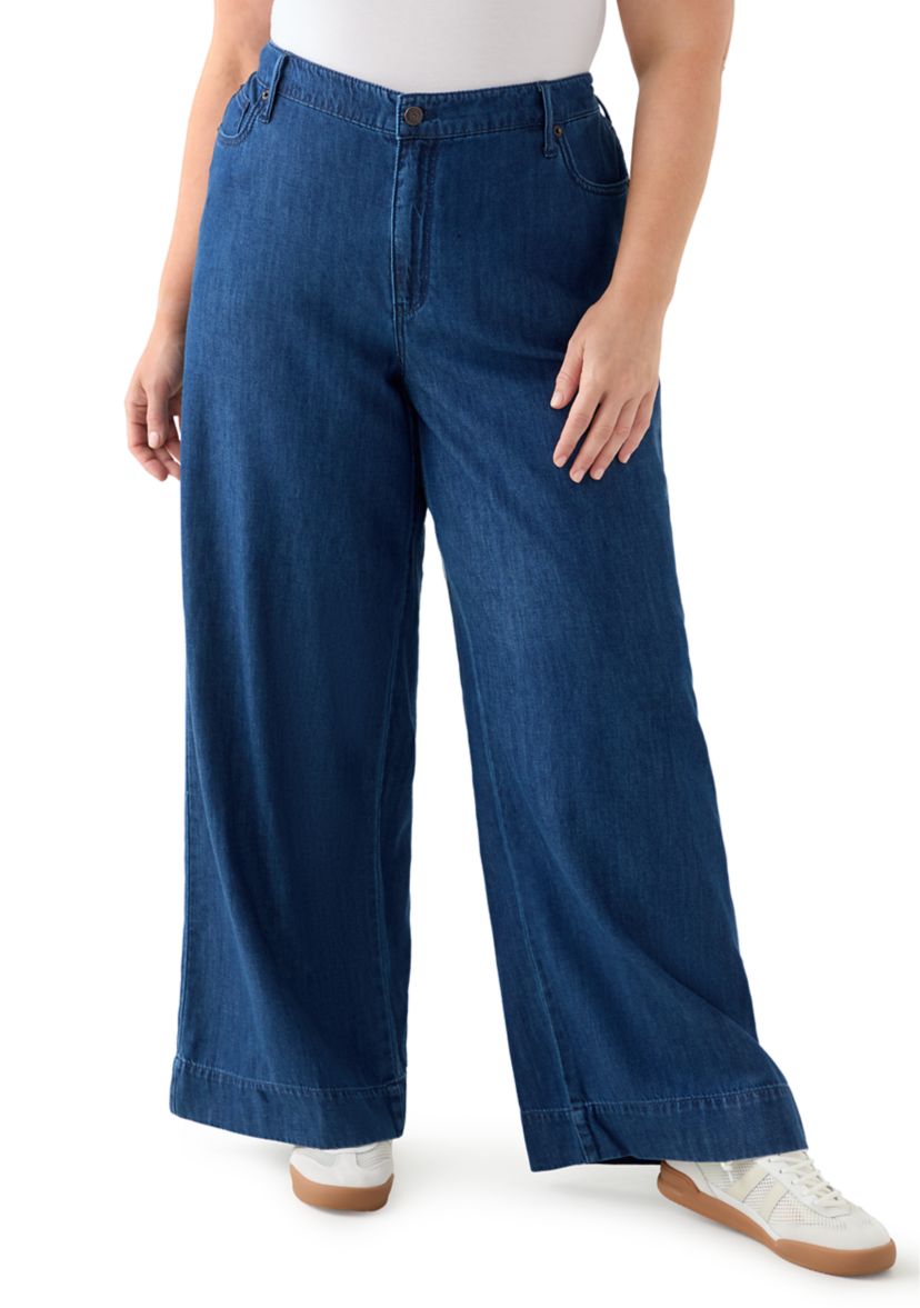 Plus Size Wide Leg Soft Denim Pants