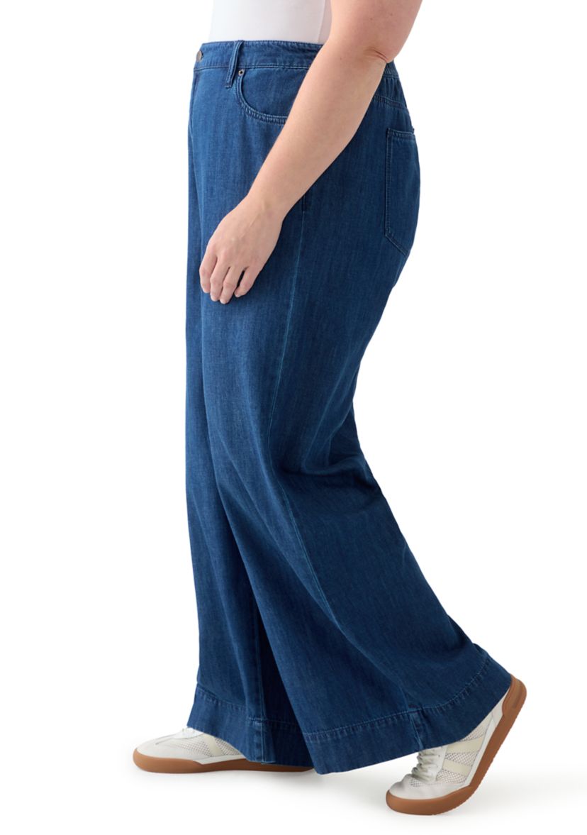 Plus Size Wide Leg Soft Denim Pants