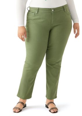 Crown & Ivy Women's Plus Size Mid Rise Straight Jeans, Green, 22W