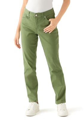 Crown & Ivy Women's Petite Mid Rise Straight Jeans, Green, 6P
