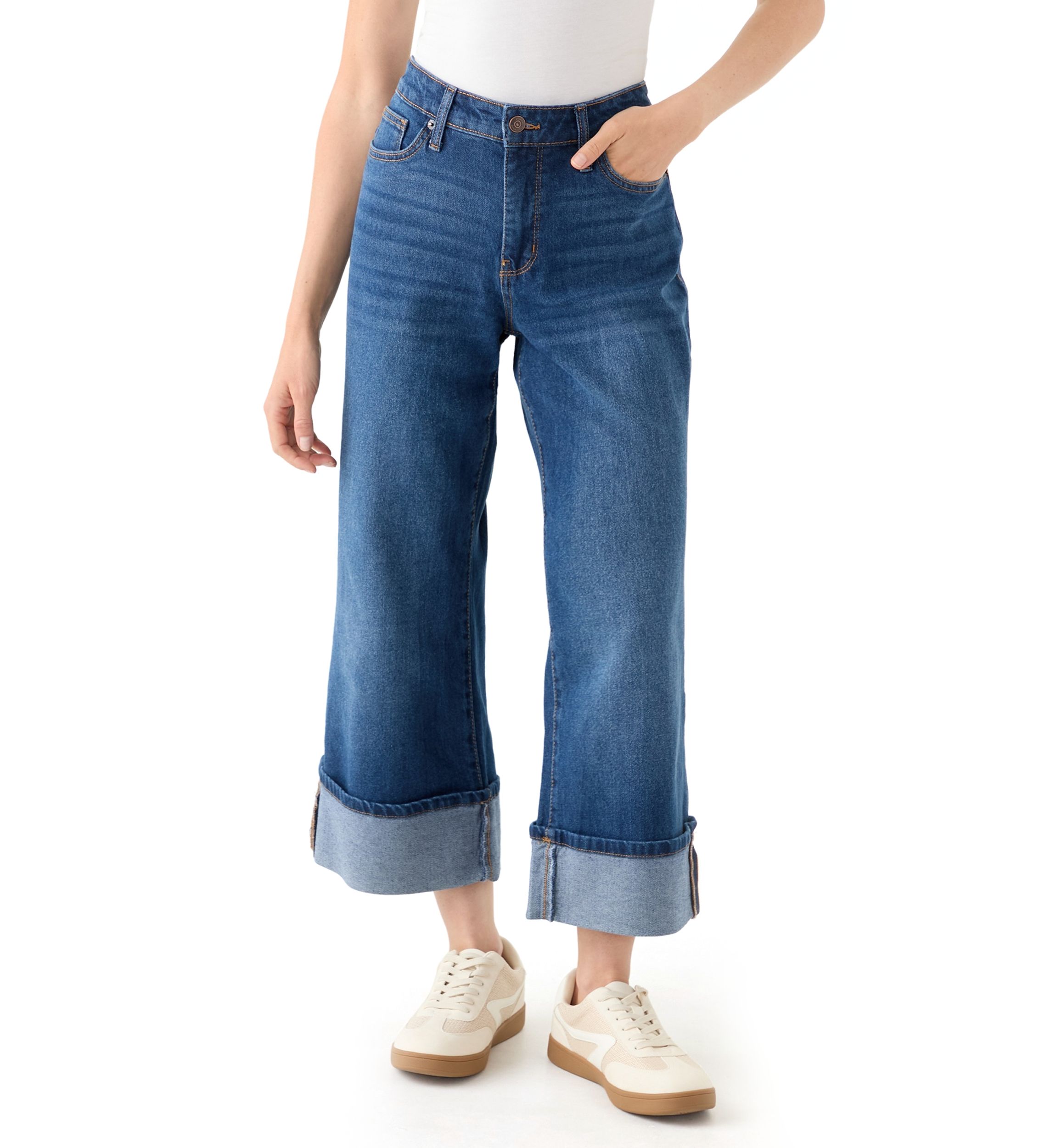 Petite Rolled Wide Leg Jeans 