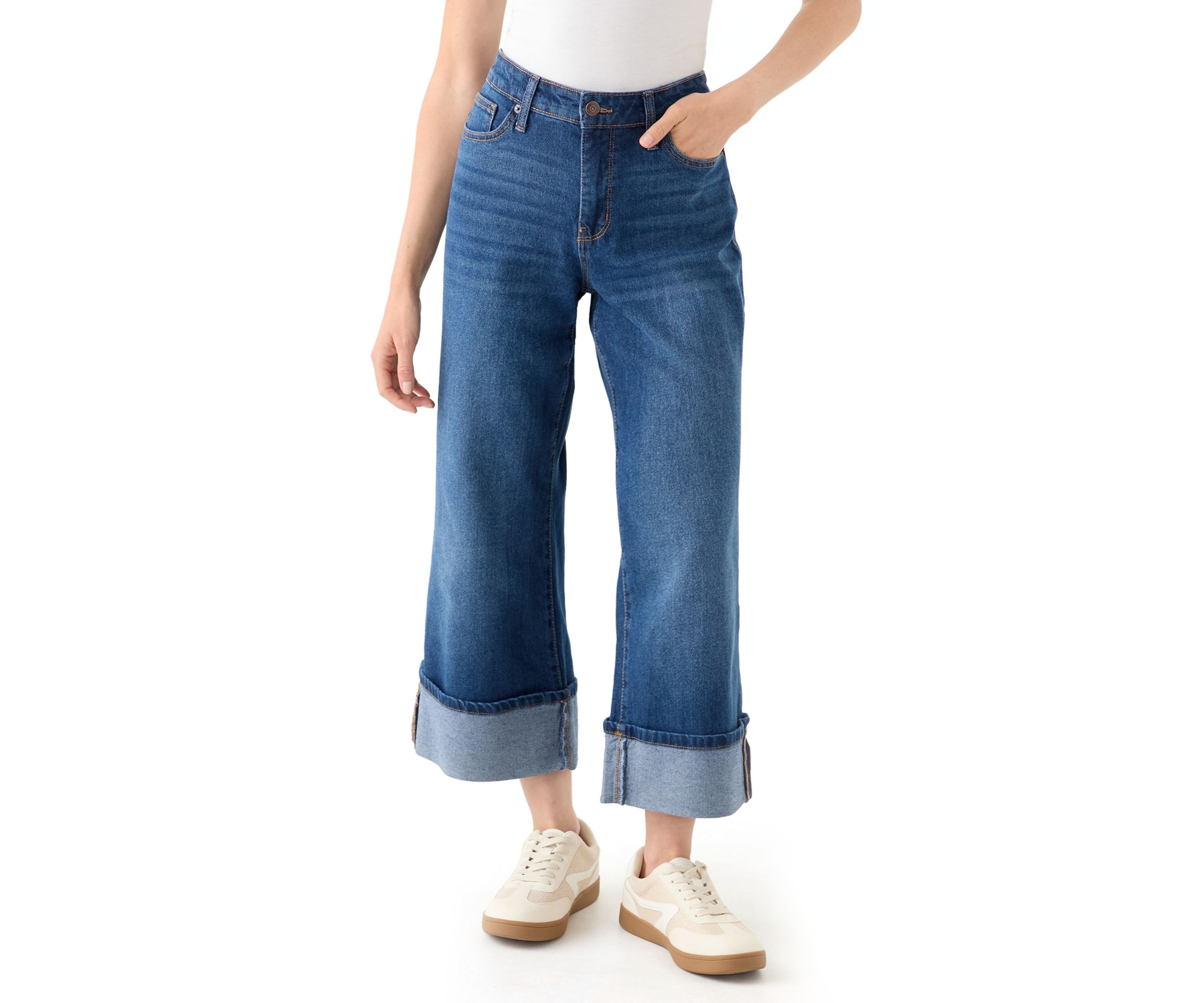 Petite Rolled Wide Leg Jeans 