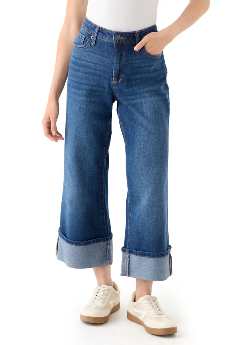 Petite Rolled Wide Leg Jeans 