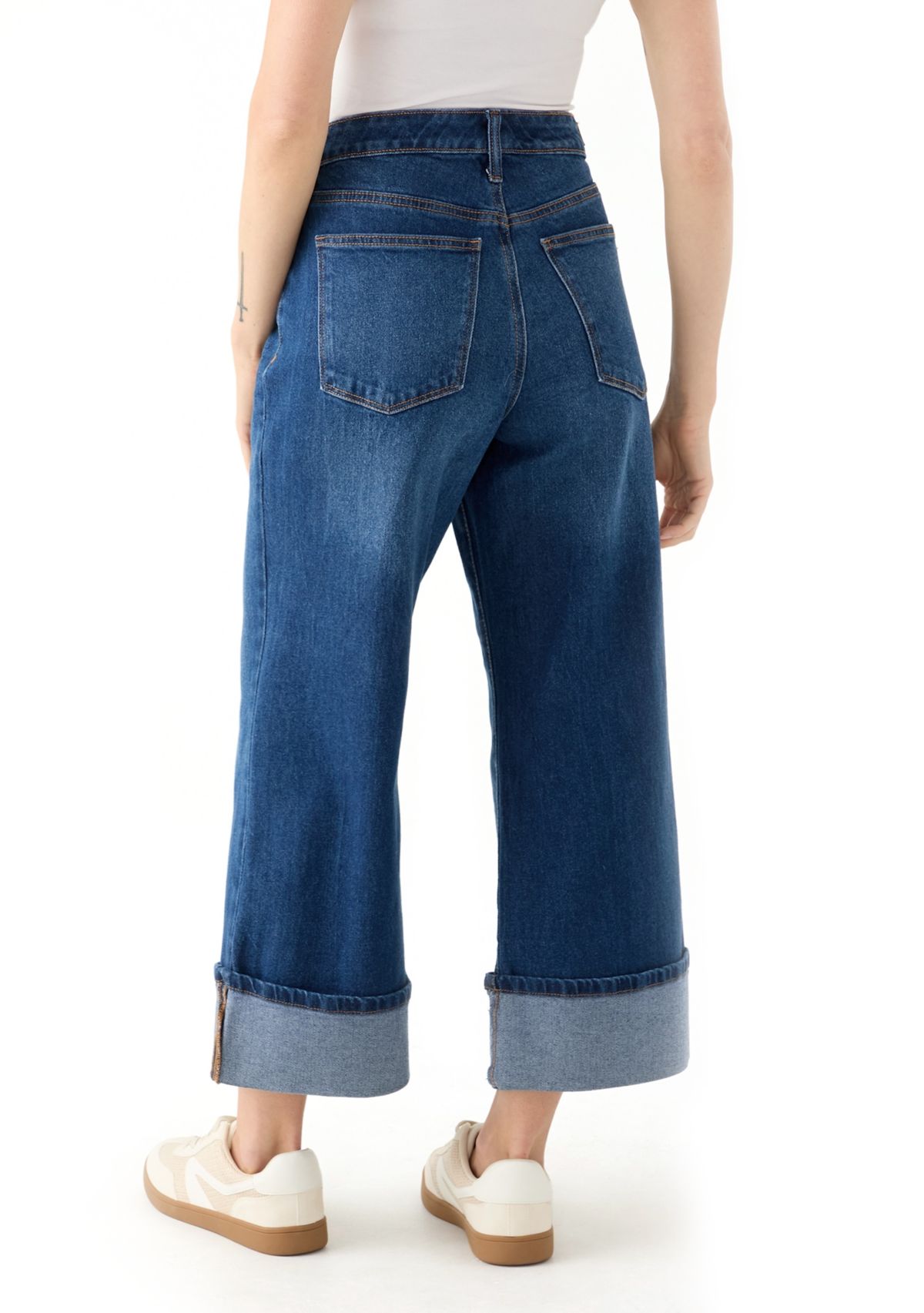Petite Rolled Wide Leg Jeans 