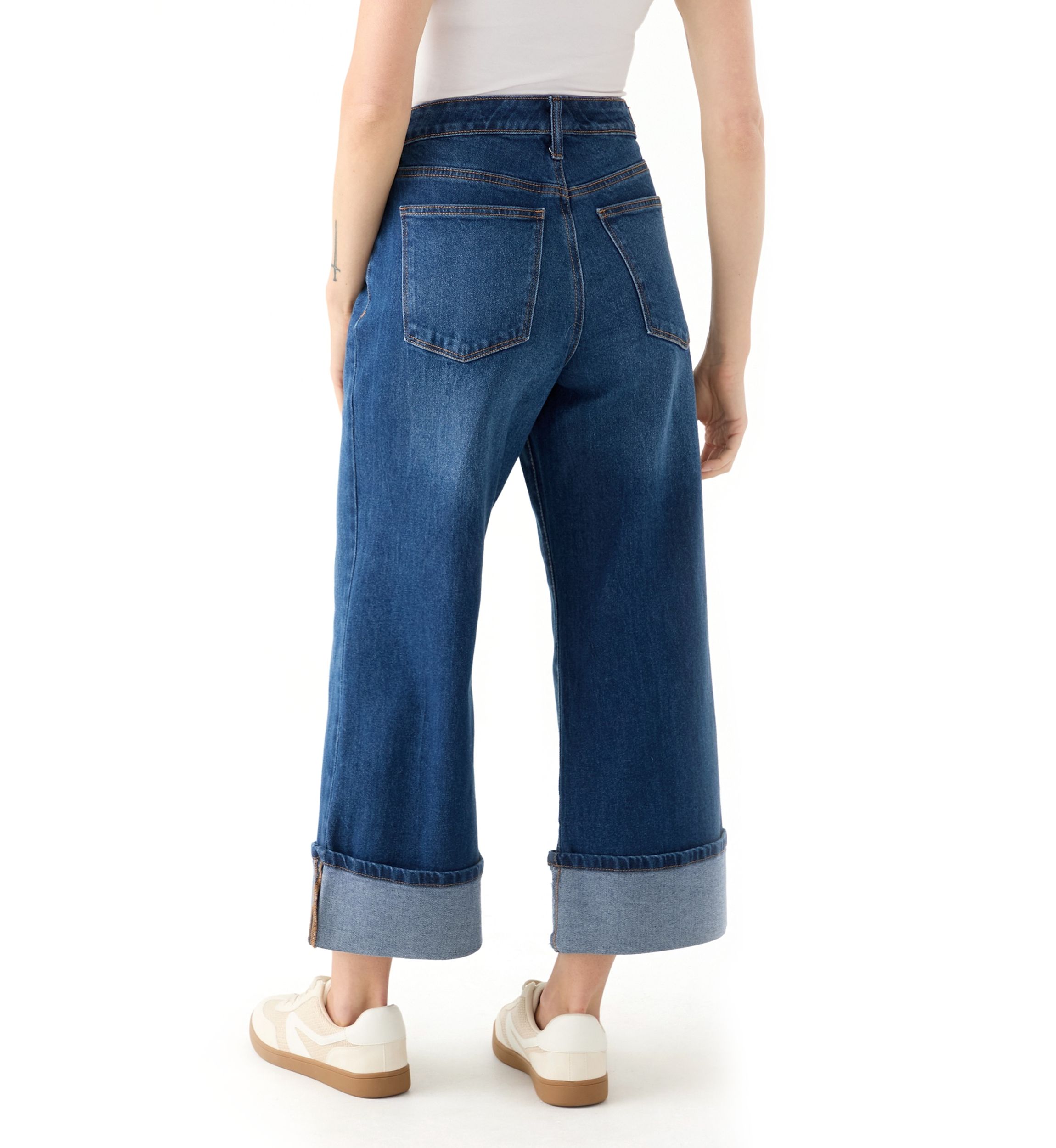 Petite Rolled Wide Leg Jeans 
