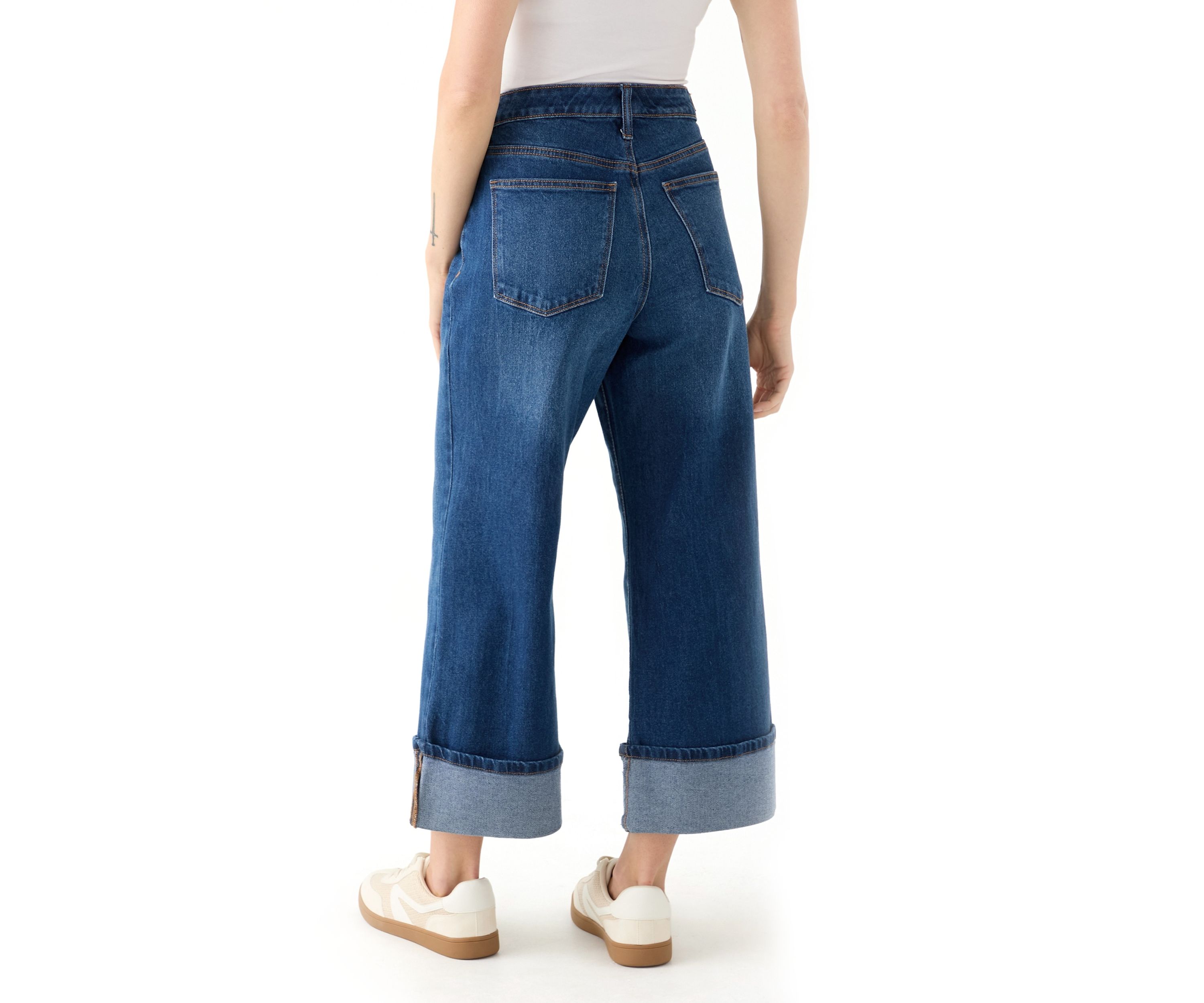 Petite Rolled Wide Leg Jeans 