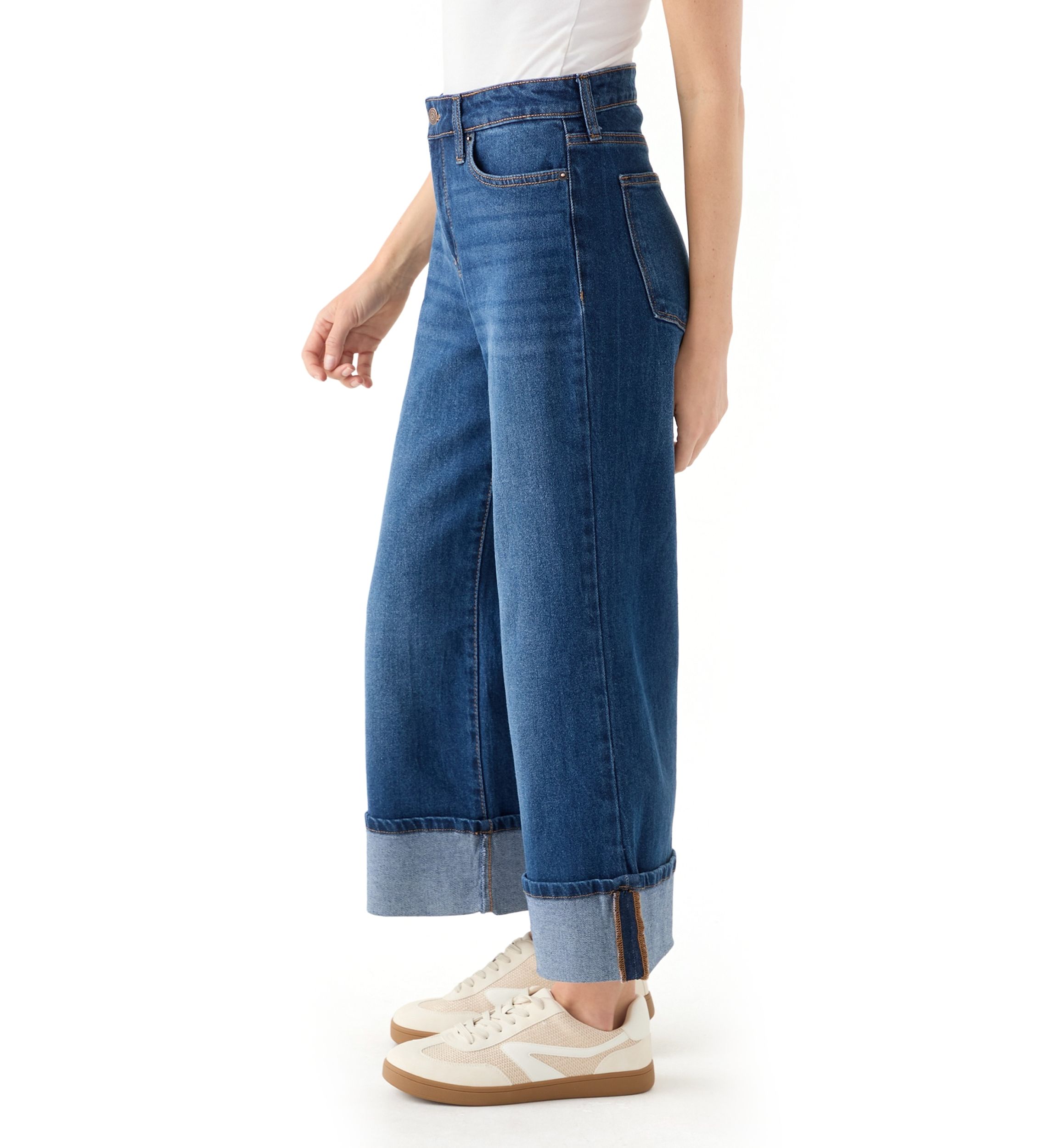 Petite Rolled Wide Leg Jeans 