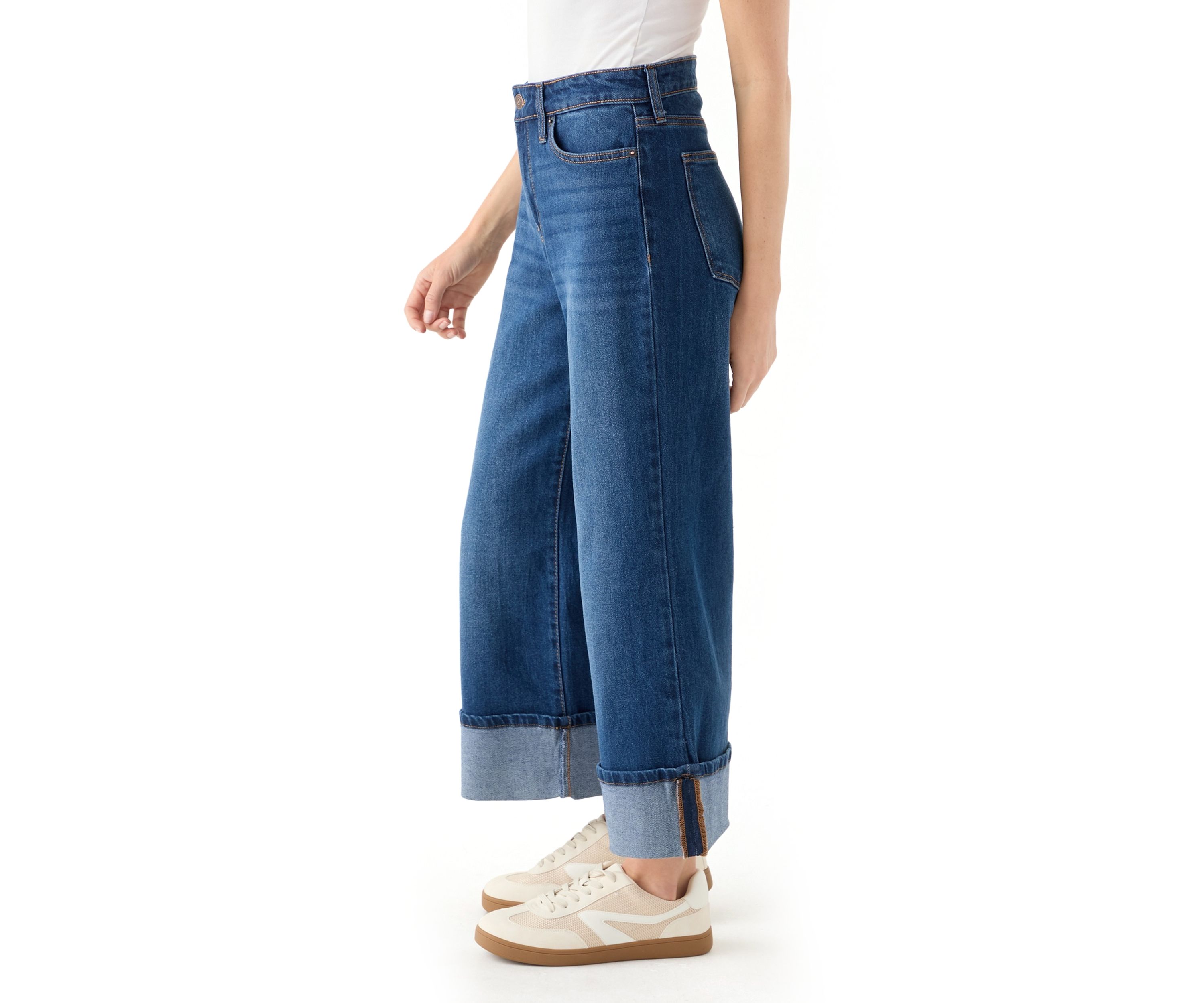 Petite Rolled Wide Leg Jeans 
