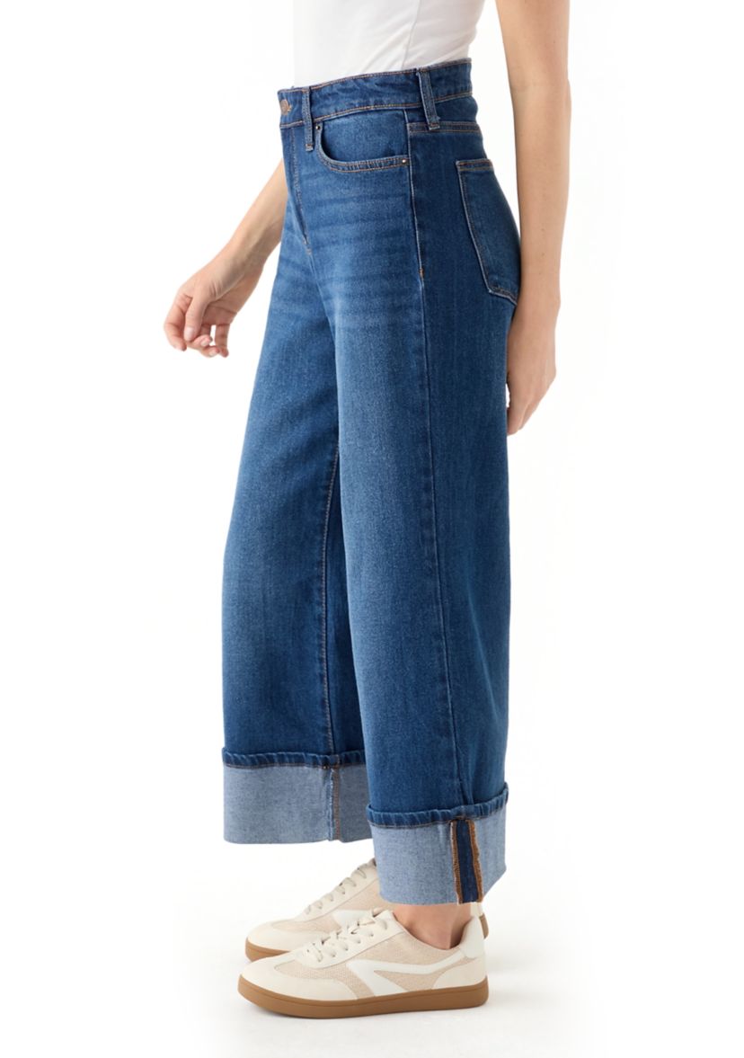 Petite Rolled Wide Leg Jeans 