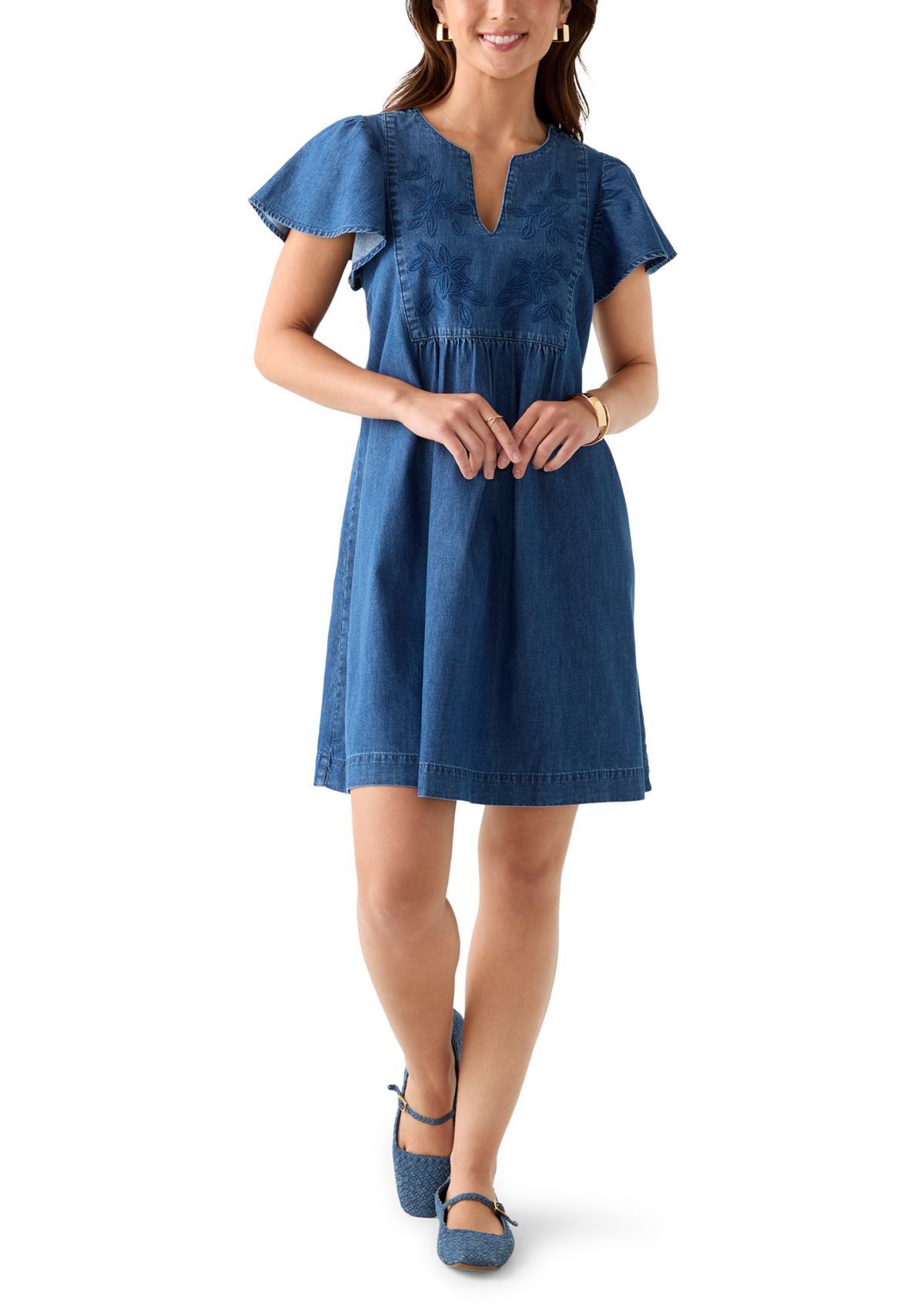 Petite Short Sleeve Denim Dress