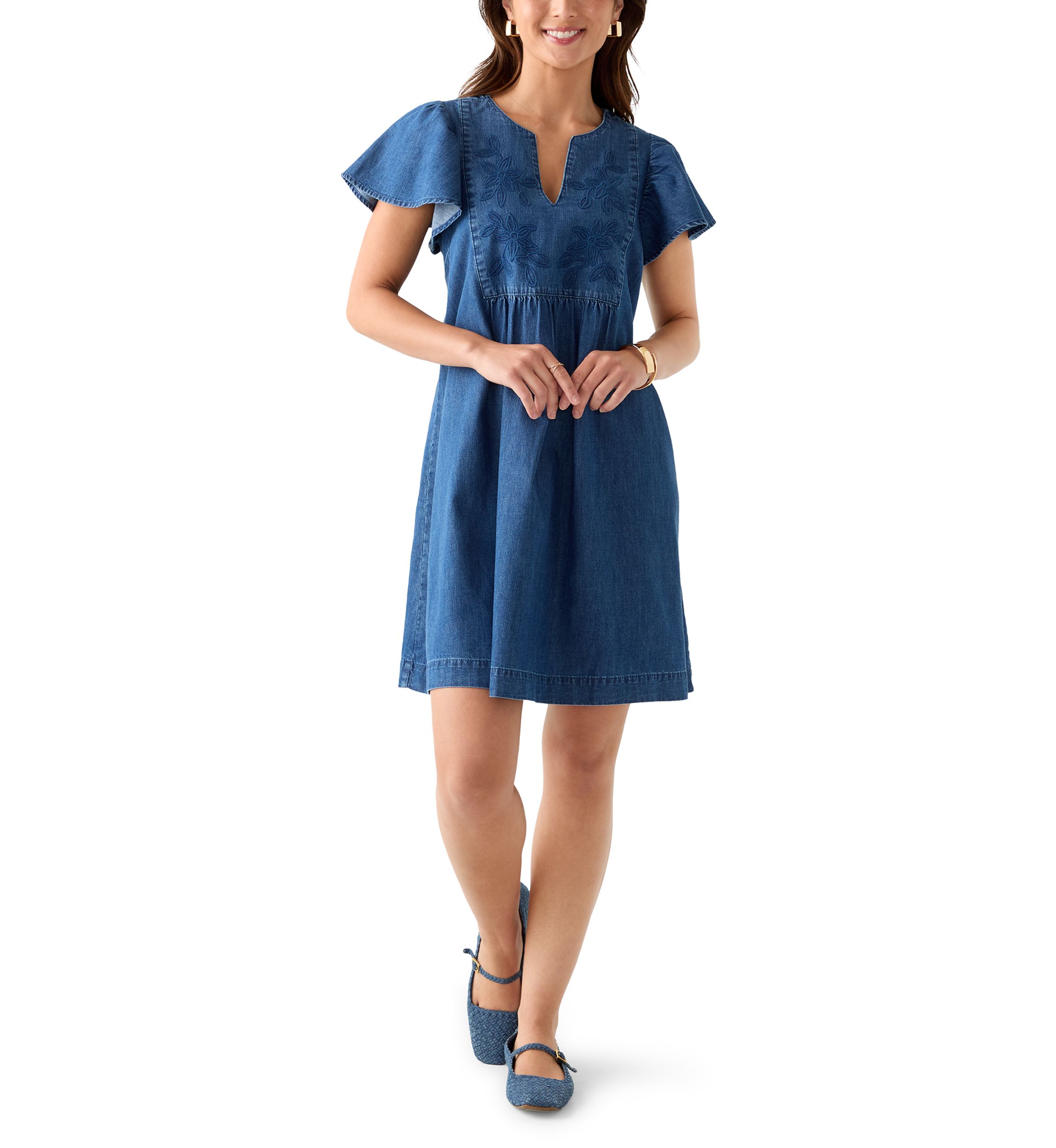 Petite Short Sleeve Denim Dress