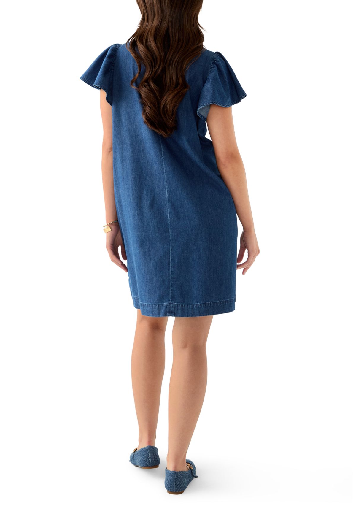 Petite Short Sleeve Denim Dress