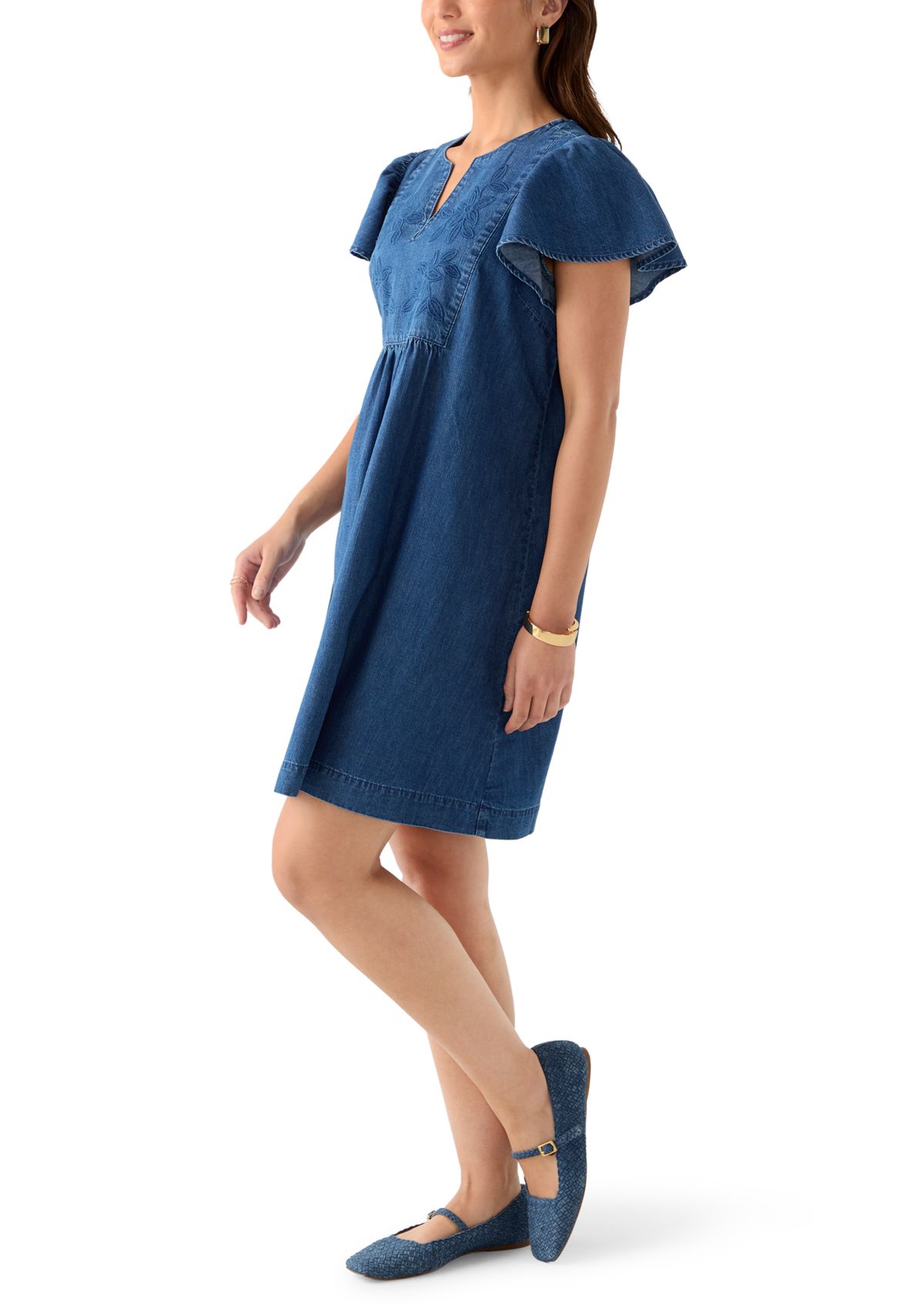 Petite Short Sleeve Denim Dress