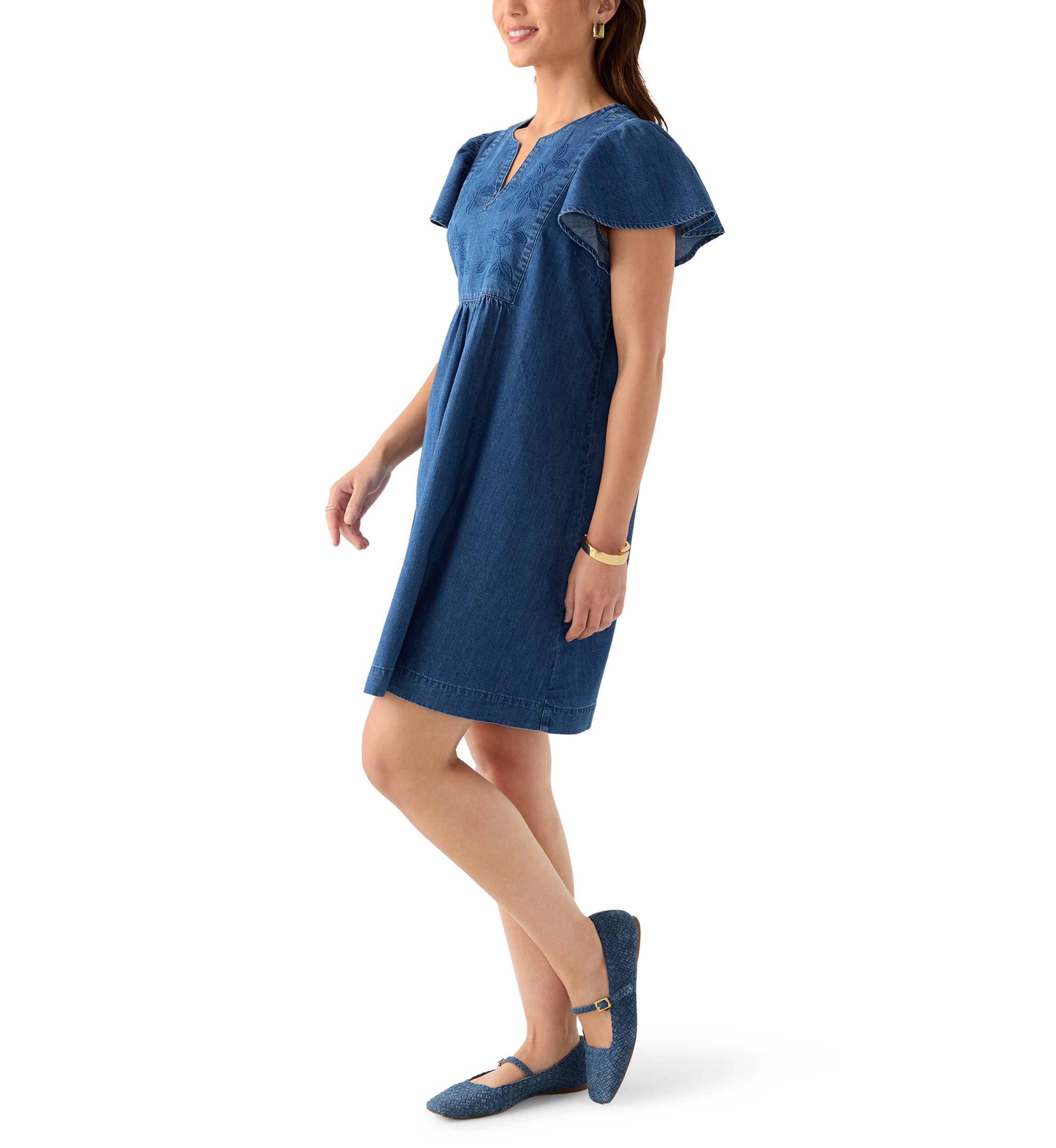 Petite Short Sleeve Denim Dress