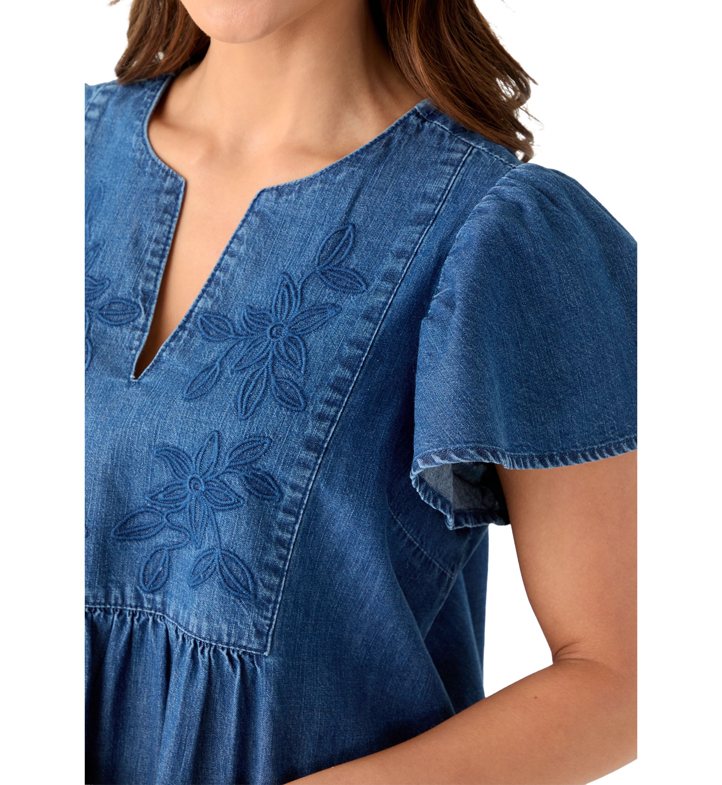 Petite Short Sleeve Denim Dress