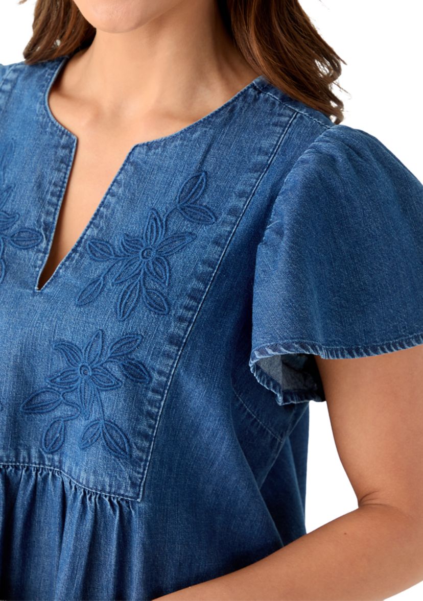 Petite Short Sleeve Denim Dress