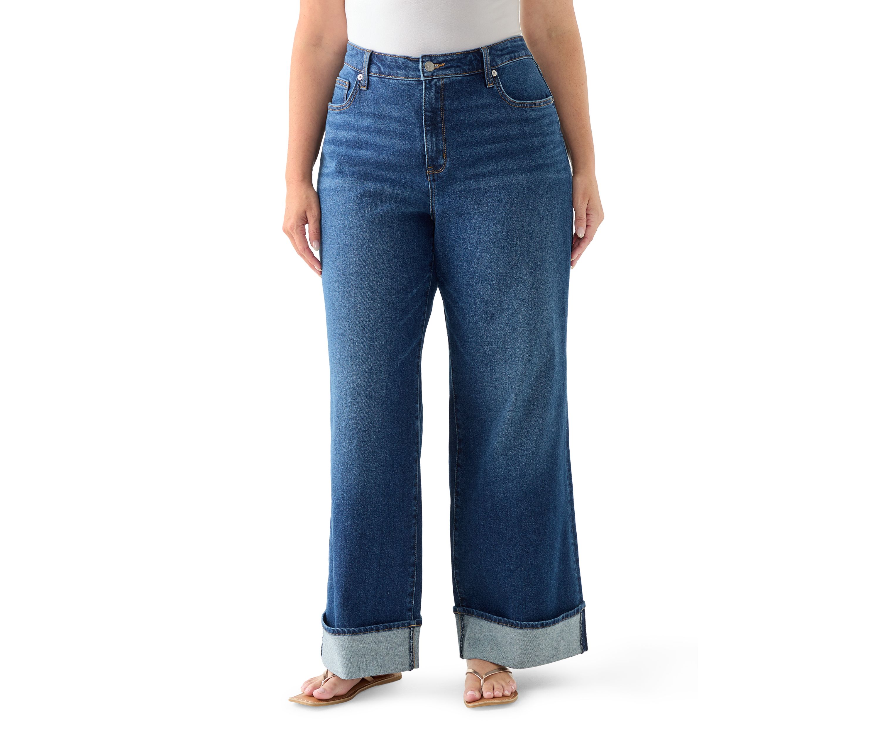 Plus Size High Rise Cuffed Wide Leg Jeans