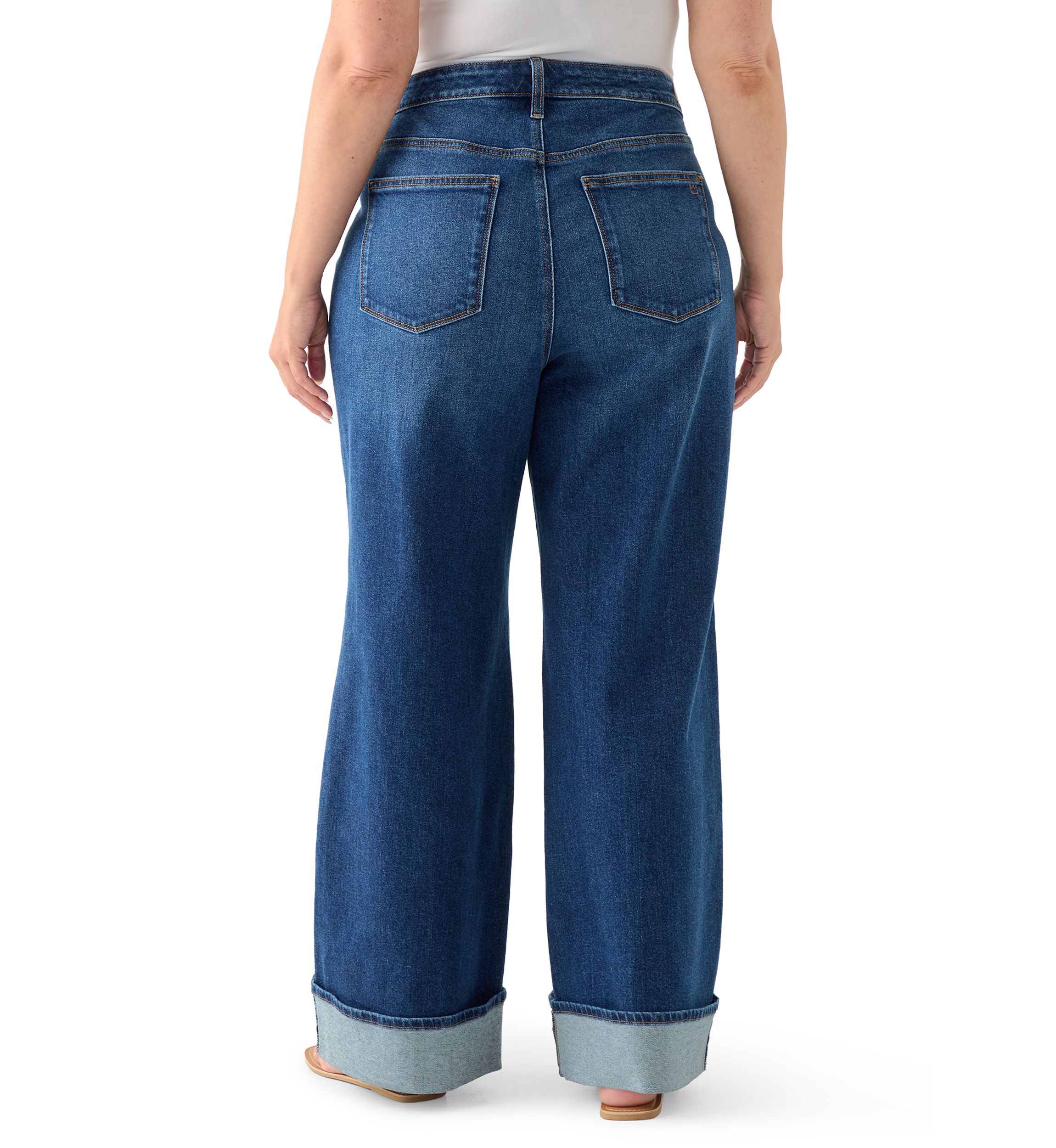 Plus Size High Rise Cuffed Wide Leg Jeans