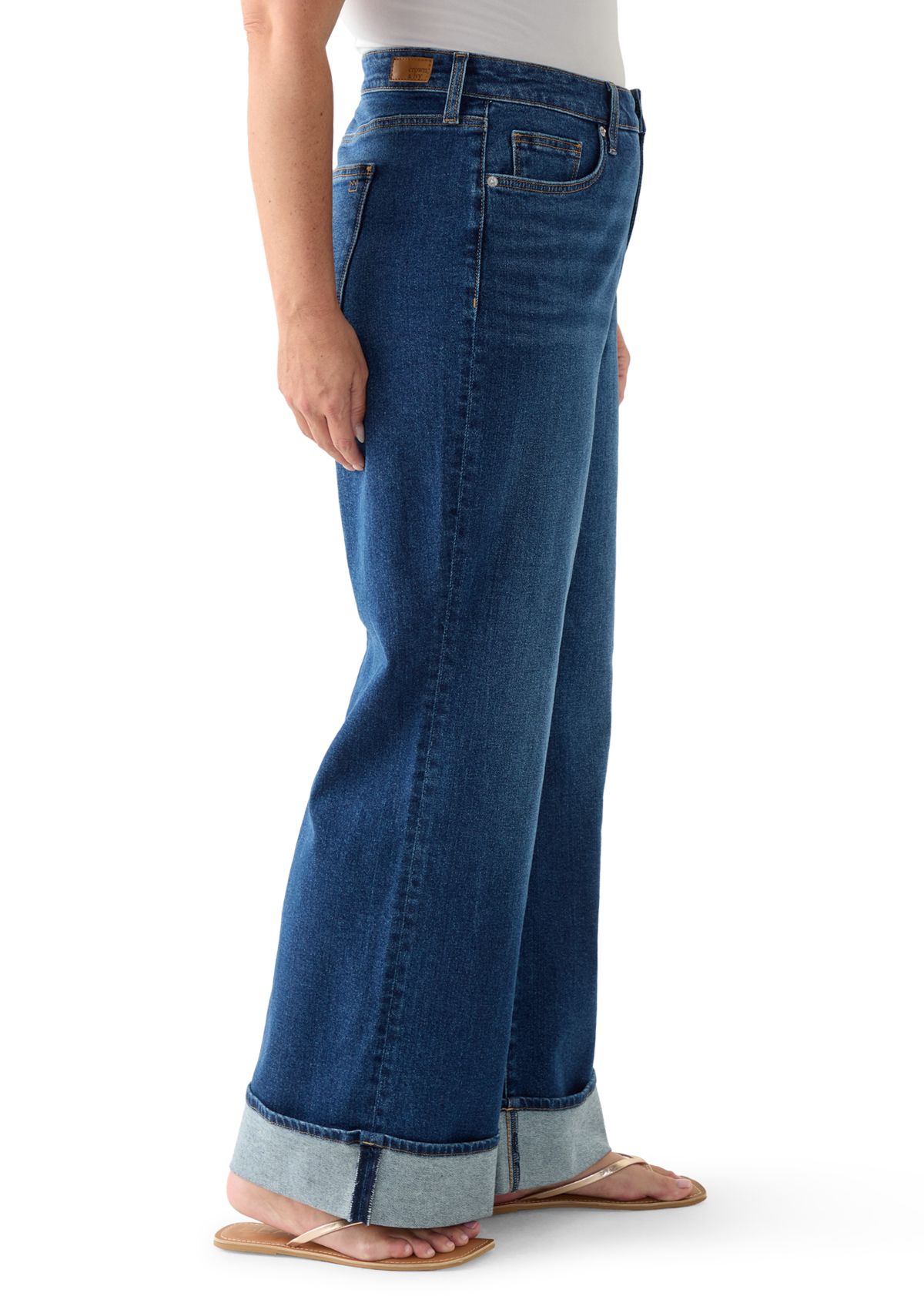Plus Size High Rise Cuffed Wide Leg Jeans