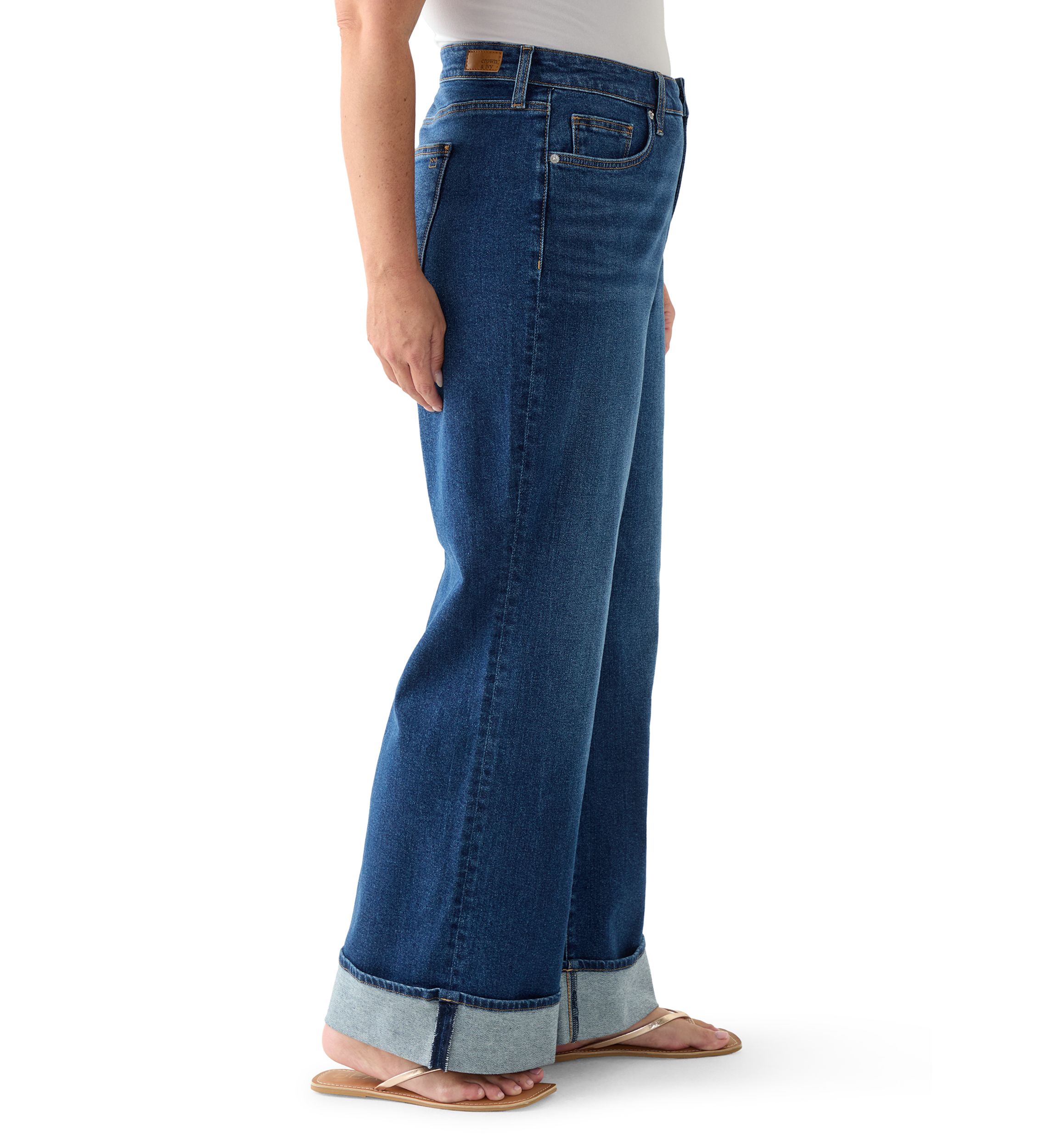 Plus Size High Rise Cuffed Wide Leg Jeans