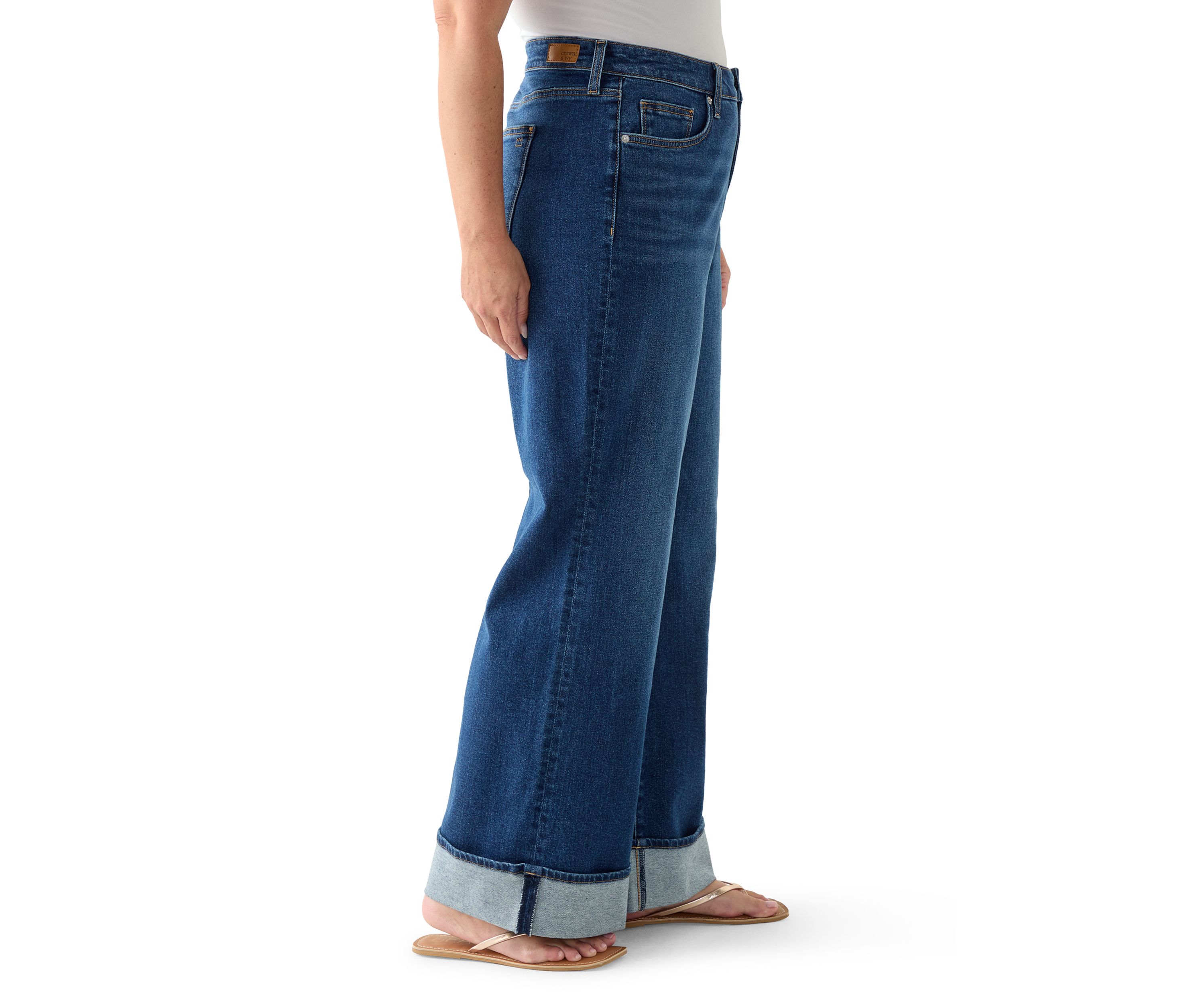 Plus Size High Rise Cuffed Wide Leg Jeans