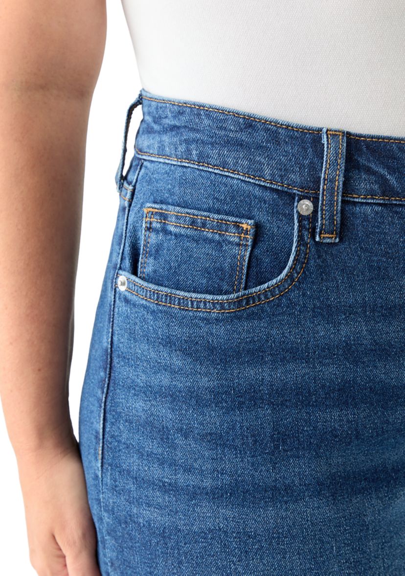 Plus Size High Rise Cuffed Wide Leg Jeans