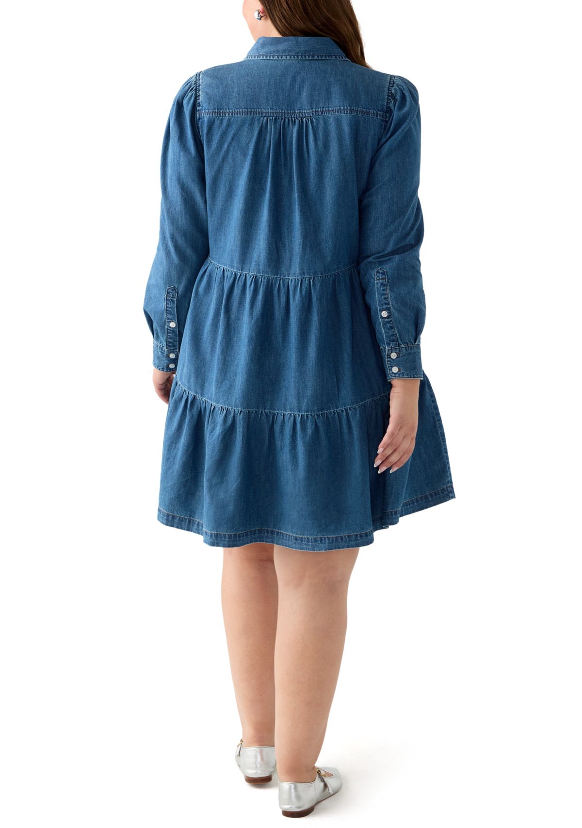 Plus Size Long Sleeve Button Front Denim Dress