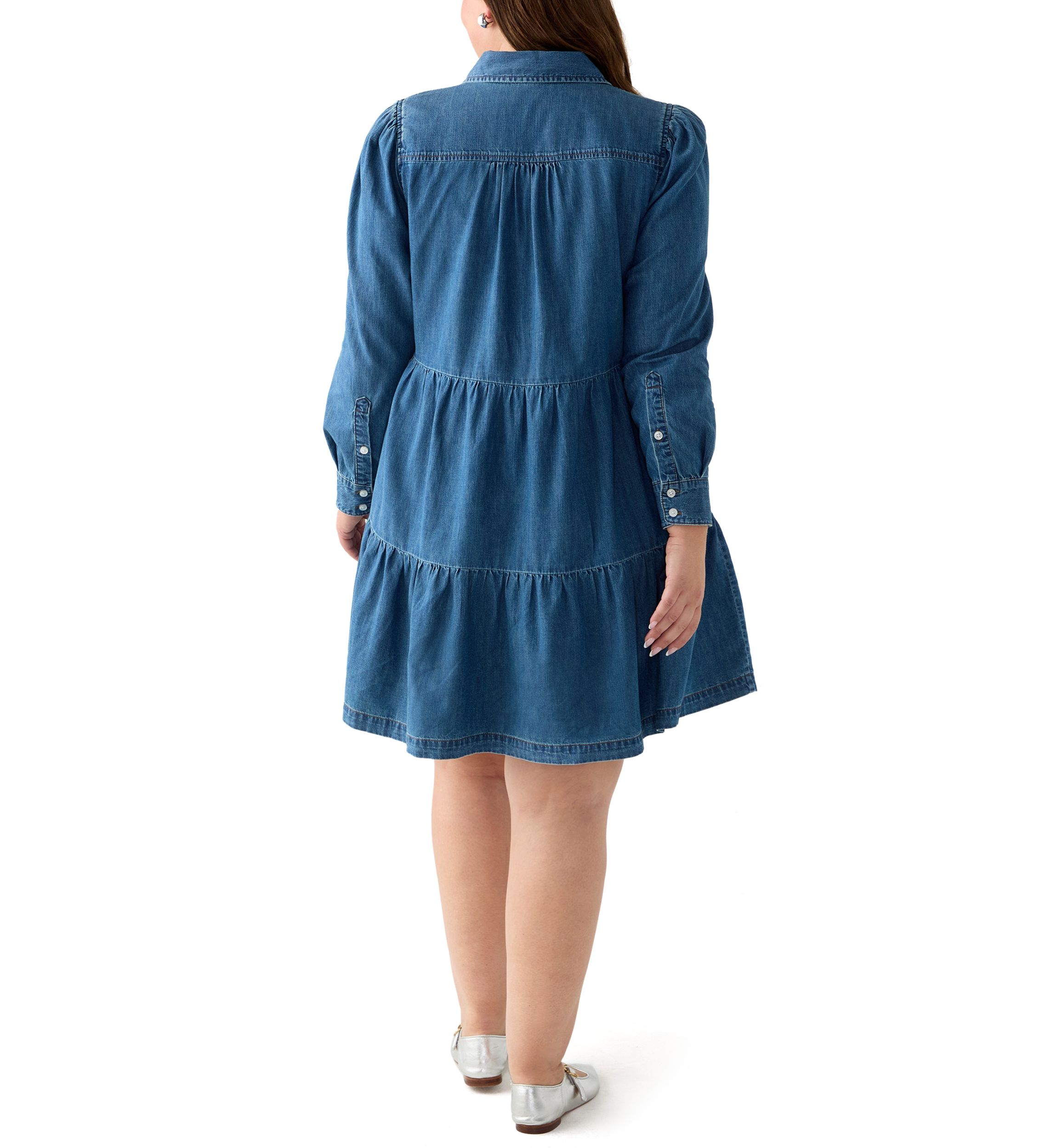 Plus Size Long Sleeve Button Front Denim Dress