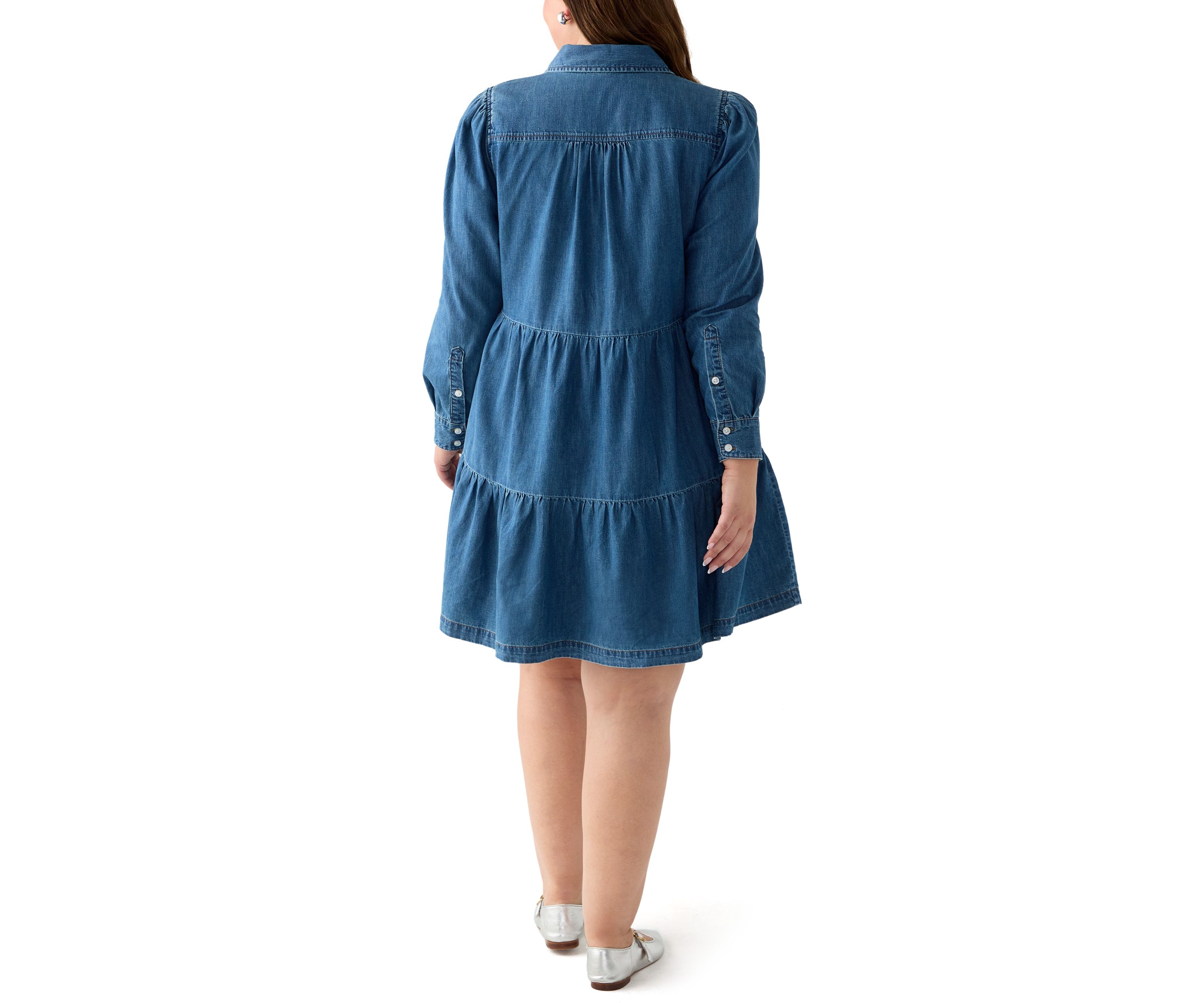 Plus Size Long Sleeve Button Front Denim Dress