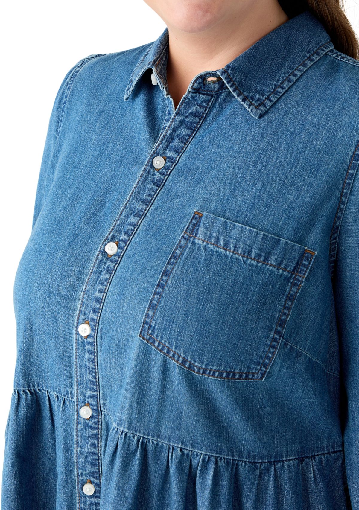 Plus Size Long Sleeve Button Front Denim Dress