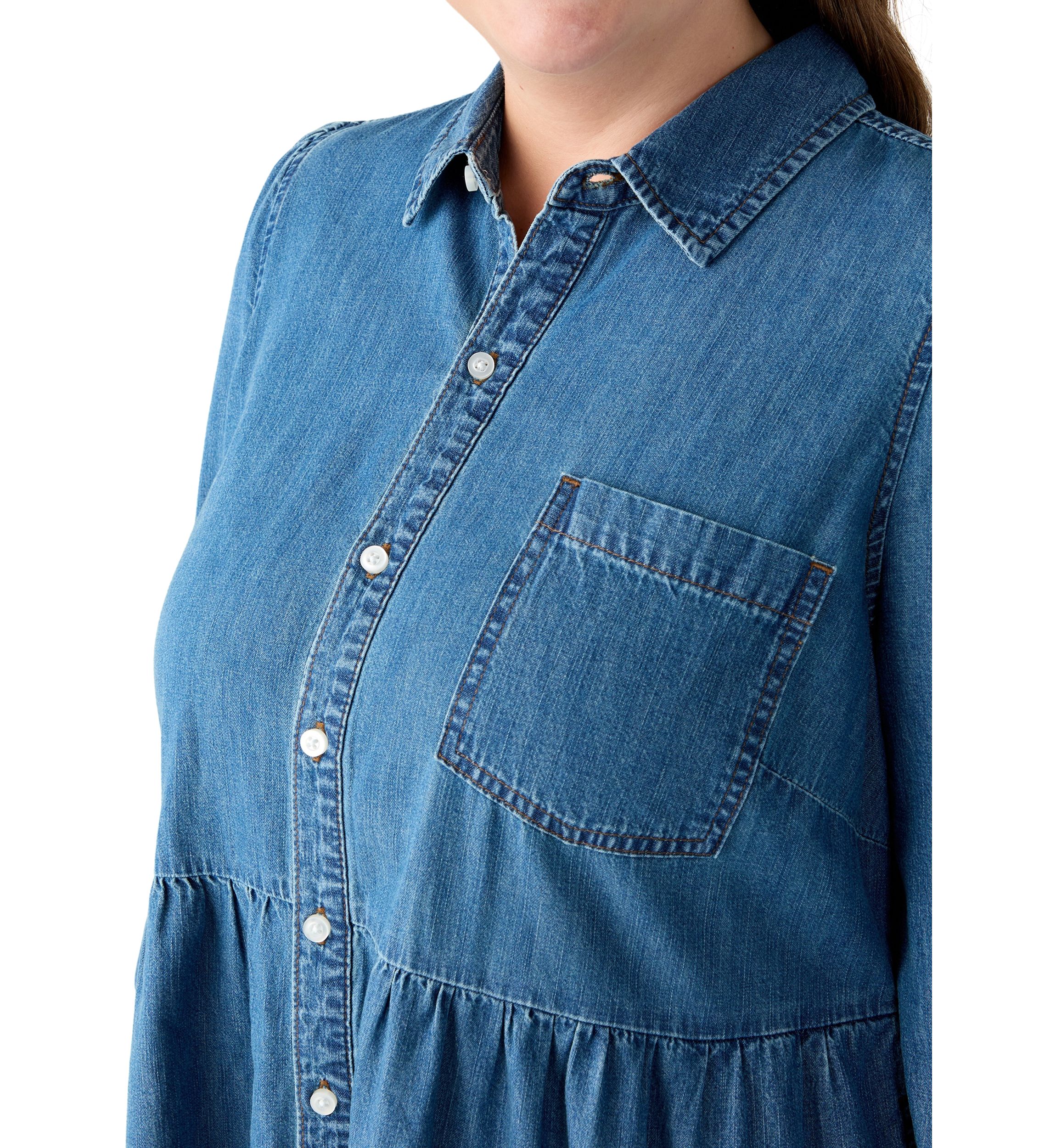 Plus Size Long Sleeve Button Front Denim Dress