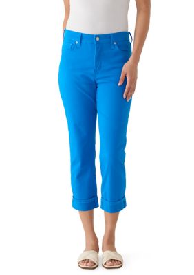 Crown & Ivy Women's Roll Cropped Straight Twill Jeans, Blue, 8