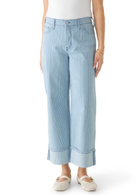 Crown & Ivy Women's High Rise Cuffed Wide Leg Cropped Jeans