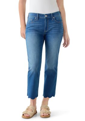 Crown & Ivy Women's Scallop Hem Kick Flare Jeans