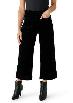 Crown & Ivy Women's Petite Corduroy Wide Leg Cropped Pants, Black, 14P