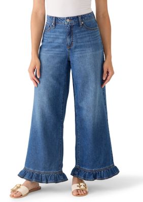 Crown & Ivy Women's Petite Wide Leg Ruffle Hem Pants, 4P