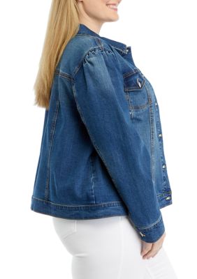 Plus Puff Sleeve Denim Jacket