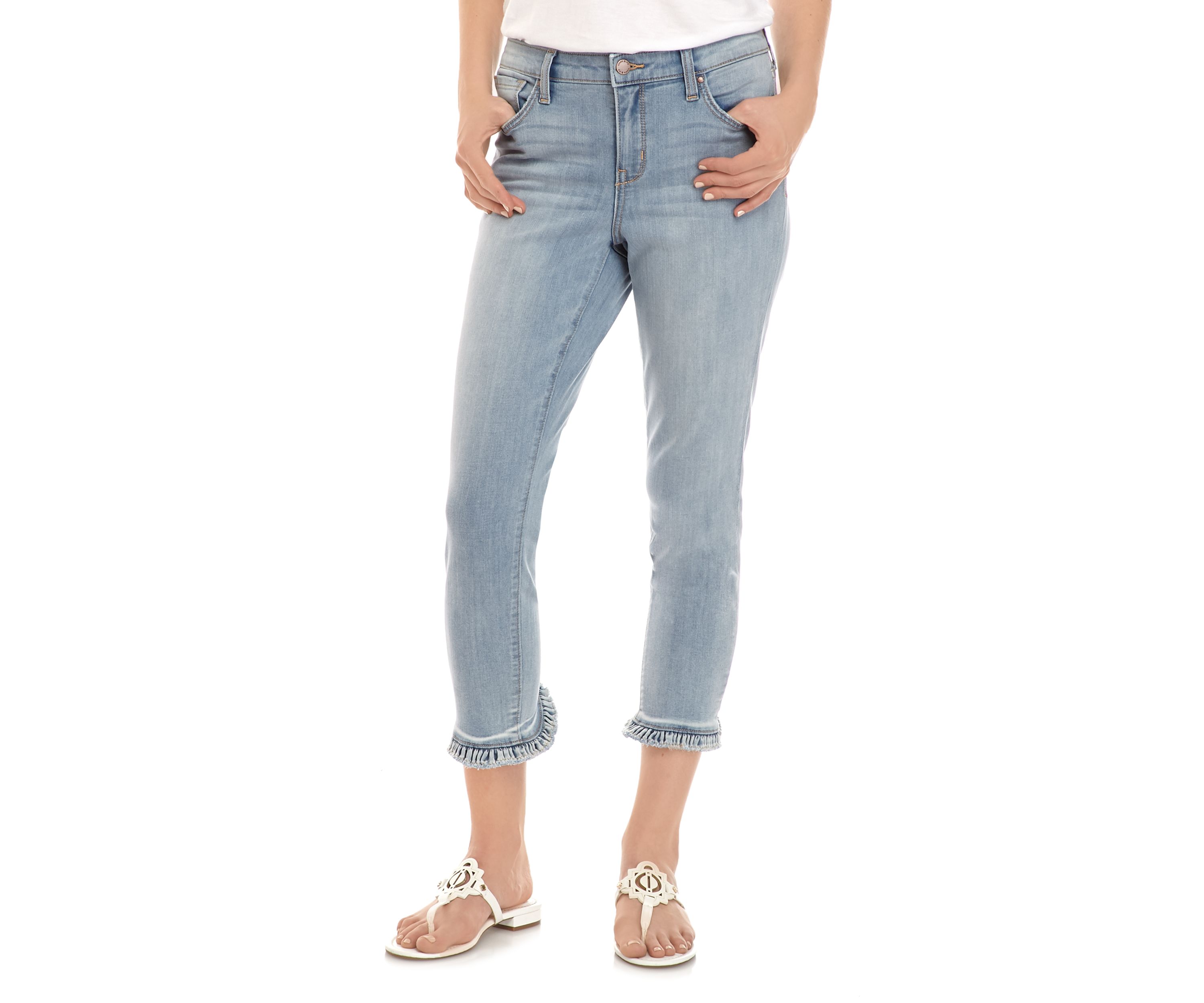 Womens Seamed Ruffle Crop Skinny Jeans 