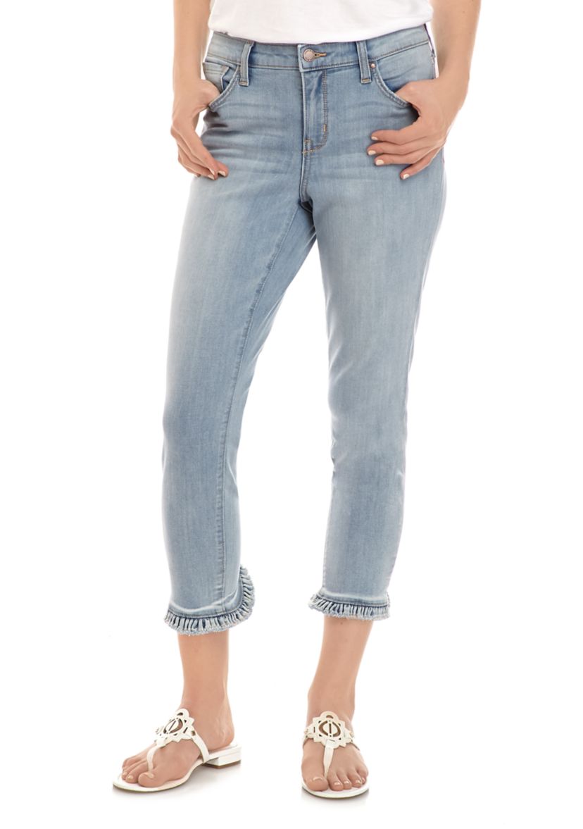 Womens Seamed Ruffle Crop Skinny Jeans 