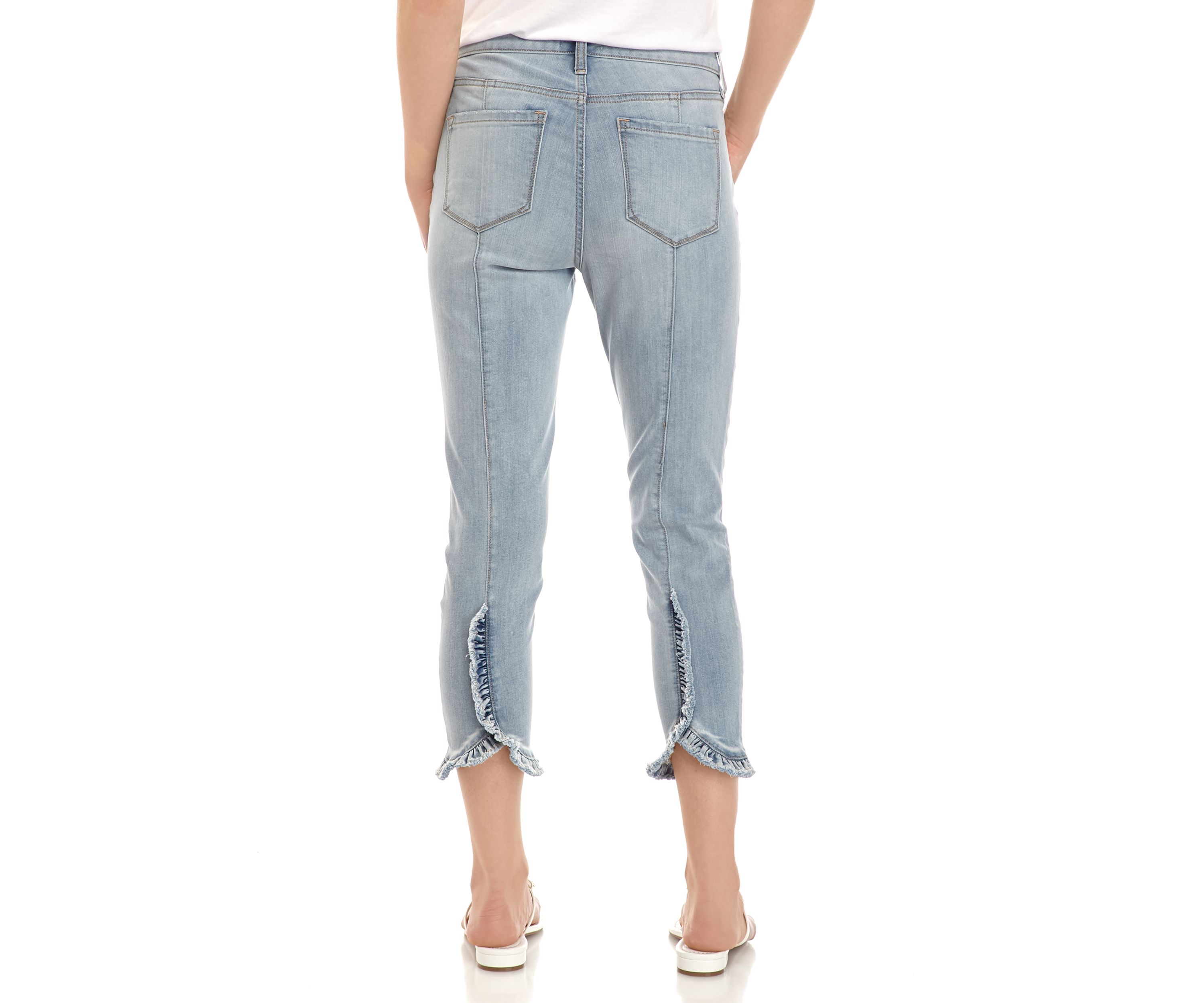 Womens Seamed Ruffle Crop Skinny Jeans 