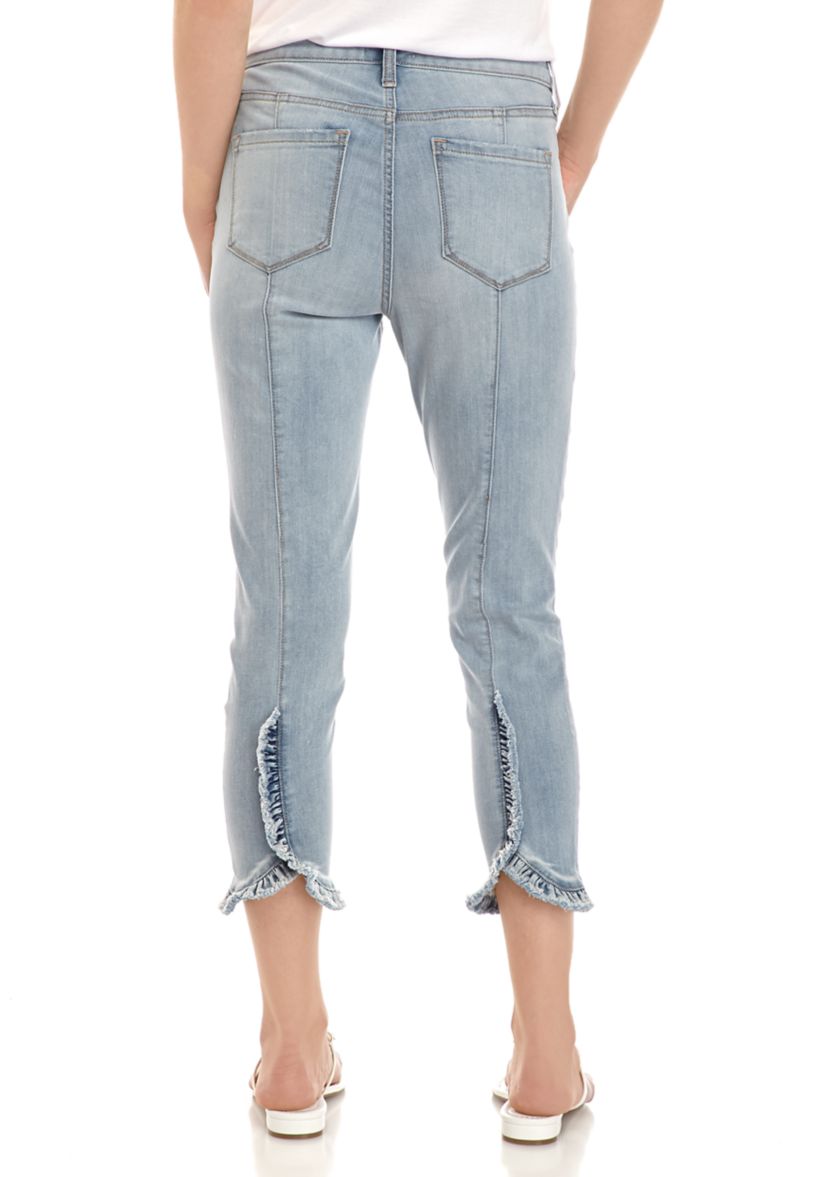 Womens Seamed Ruffle Crop Skinny Jeans 