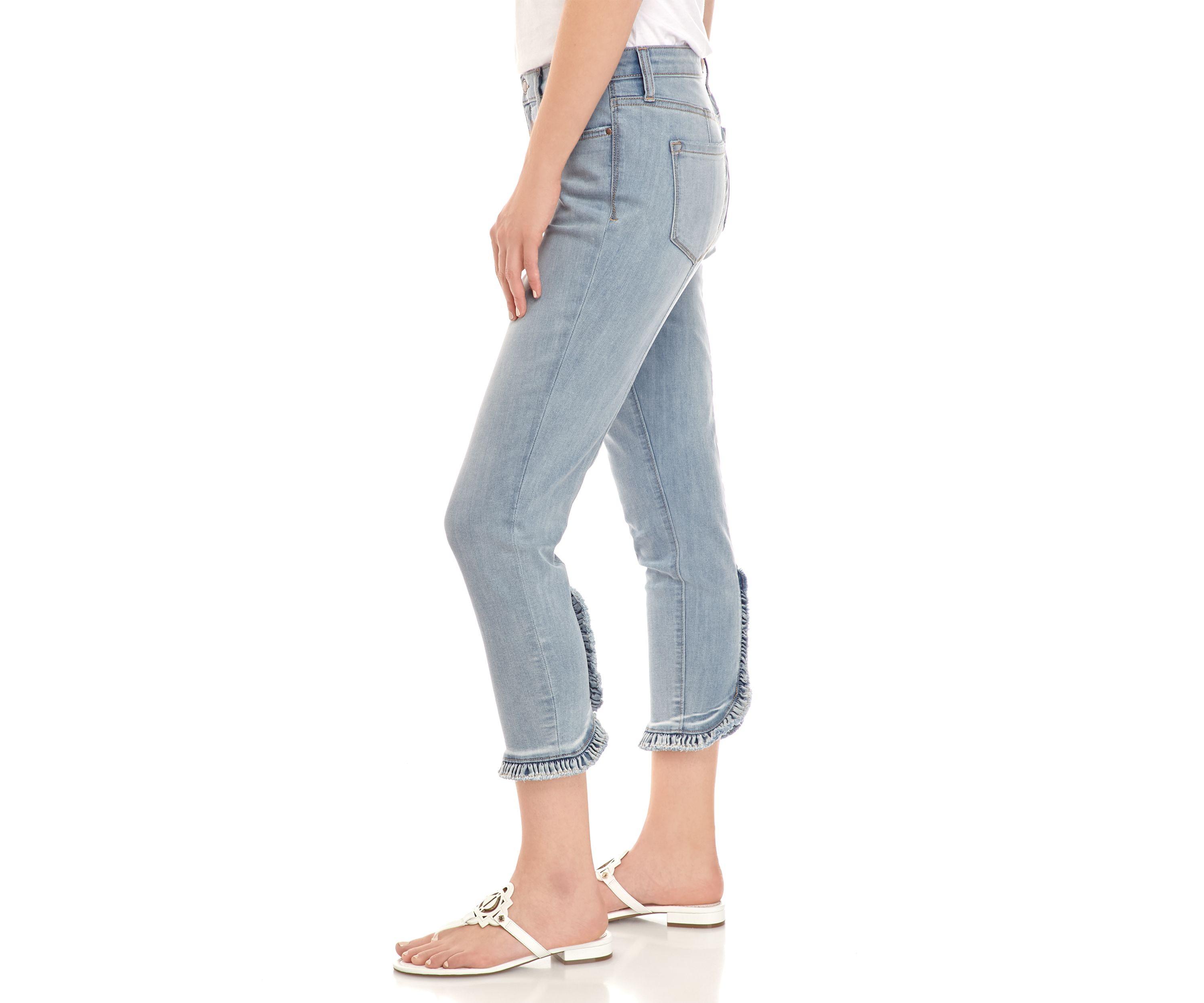 Womens Seamed Ruffle Crop Skinny Jeans 