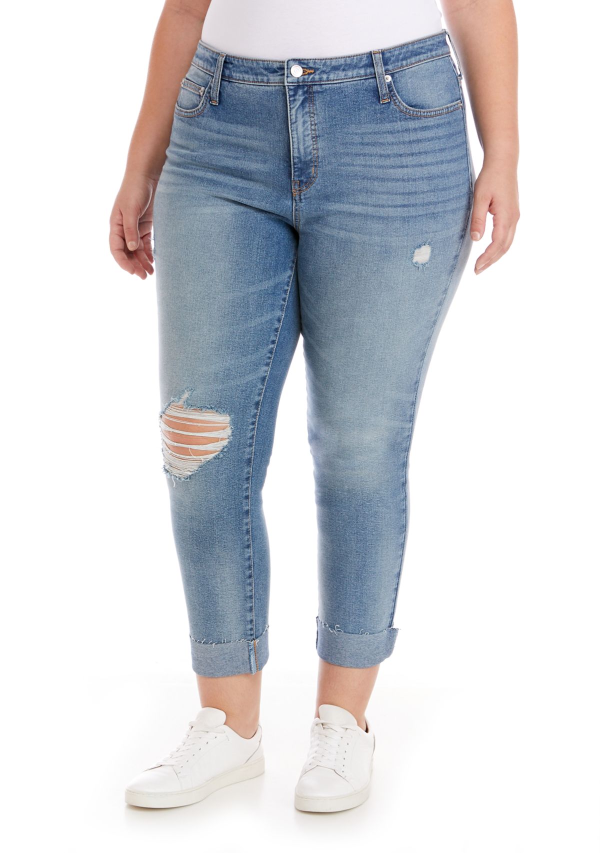 Plus Size High Rise Vintage Straight Destructed Jeans