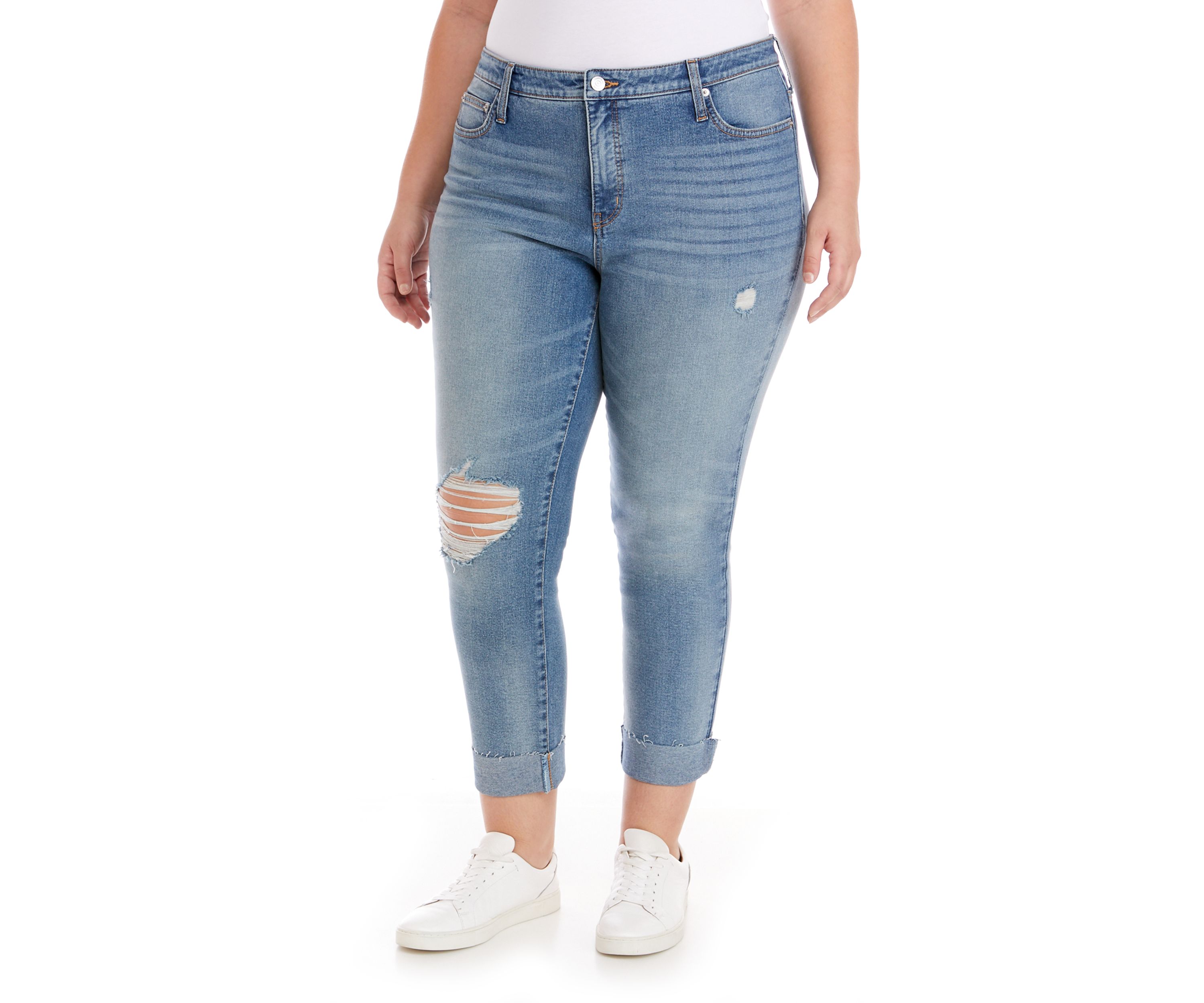 Plus Size High Rise Vintage Straight Destructed Jeans